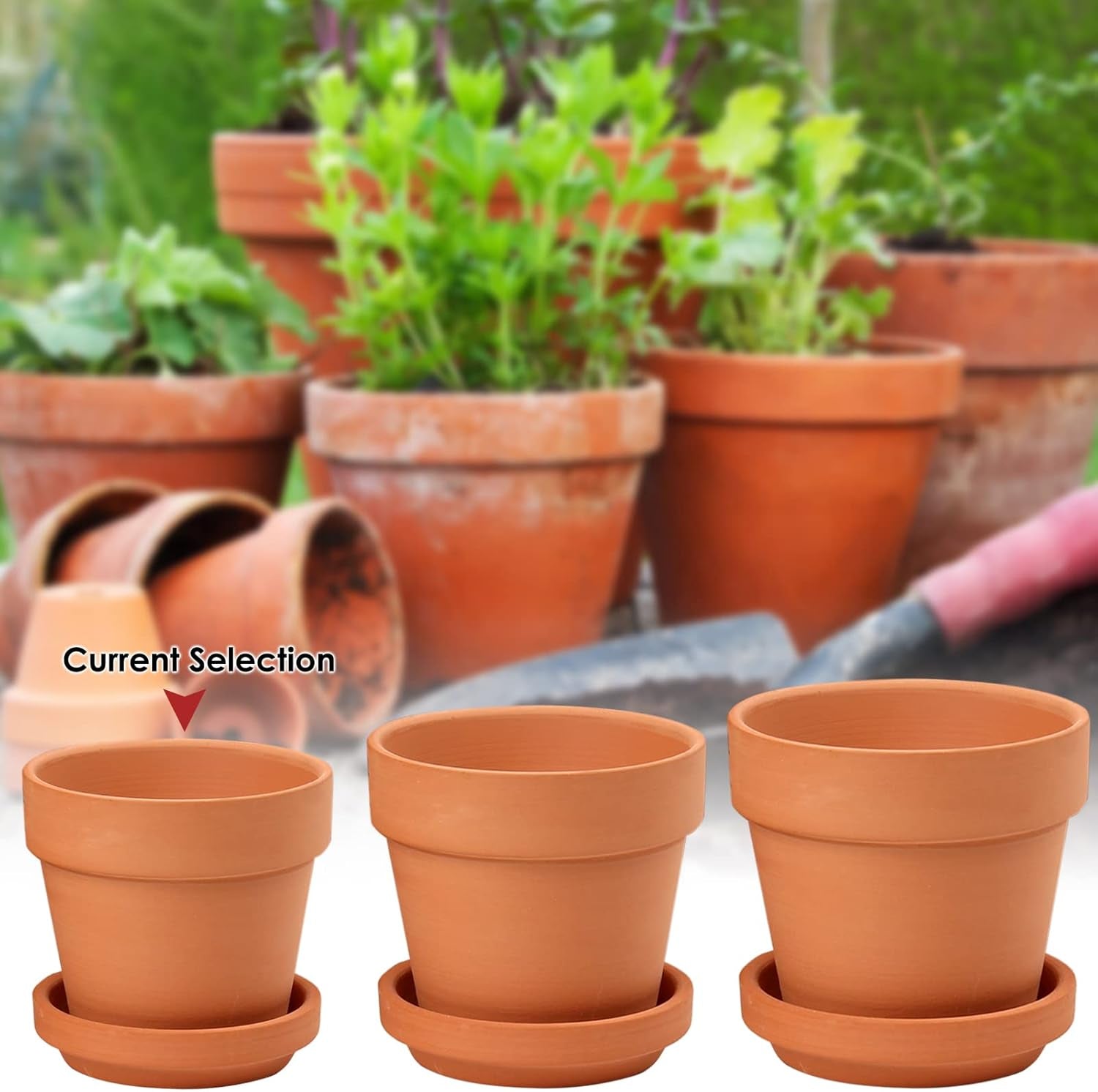 Hollyone 8-delt lille terrakotta-plantekassesæt, 8x8 cm runde lerpotter med tallerken og drænhul, små plantekasser med bakke, terrakotta-sukkulentpotter til indendørs planter, keramiske plantekasser