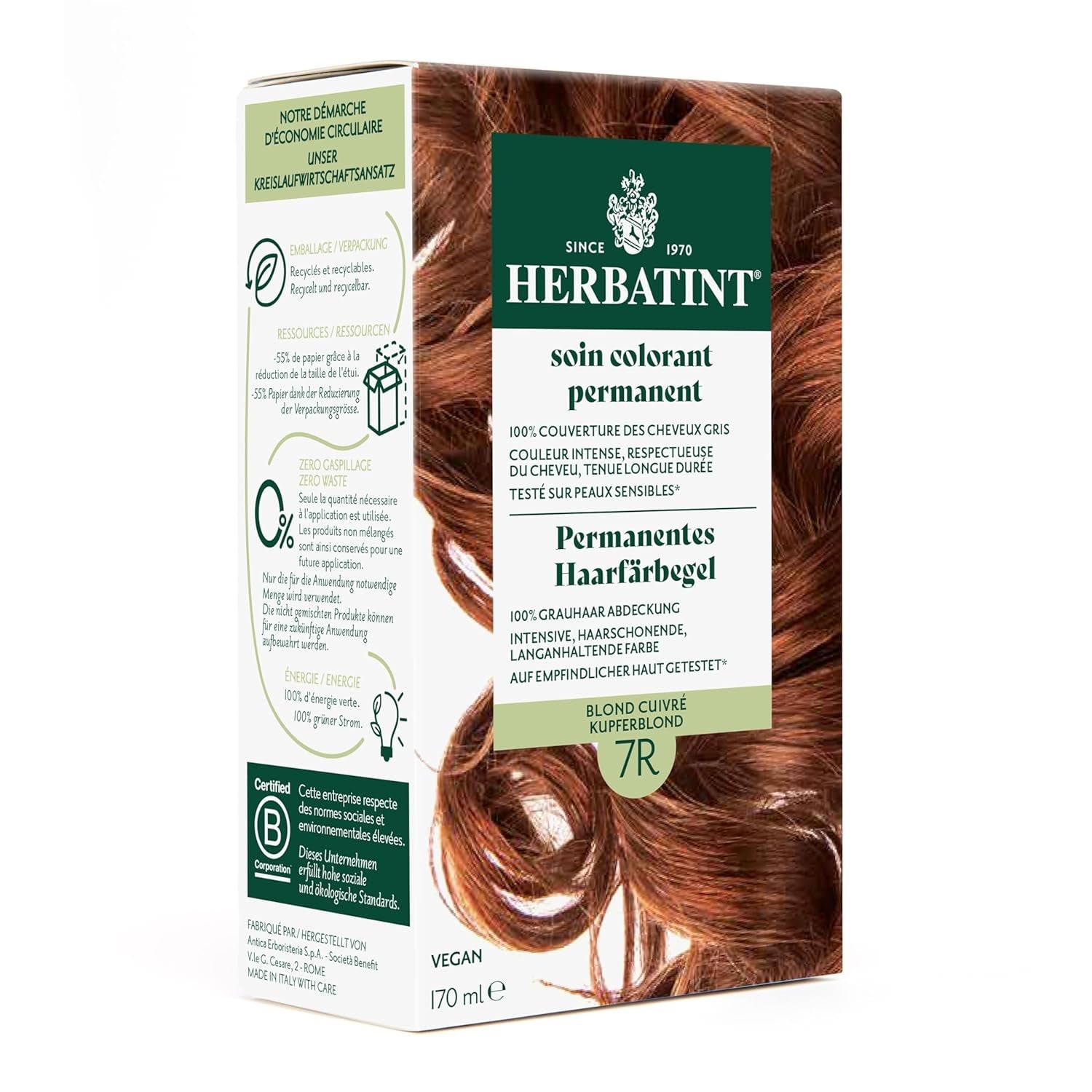 Permanent hårfarvegel 6N mørkeblond - 170 ml I Ammoniakfri, 100% dækning af gråt hår I Testet på følsom hud, med 8 planteekstrakter