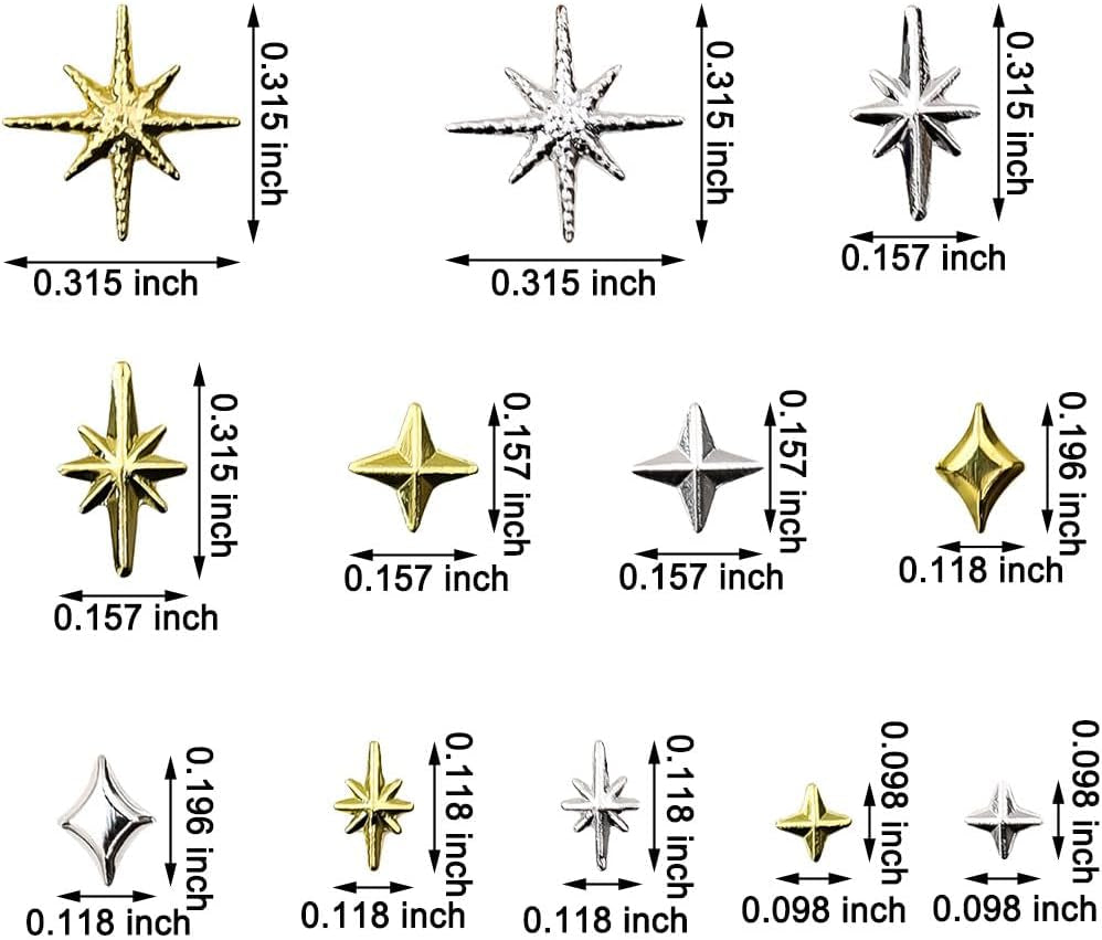 120 stk Guld-Sølv Stjerne Nail Charms Star Y2K Nails Metal Star Nail Charms Blandede størrelser Negleskruer Star Nail Design Nail Art 3D Star Charms Negledekoration Negle Charms Negletilbehør