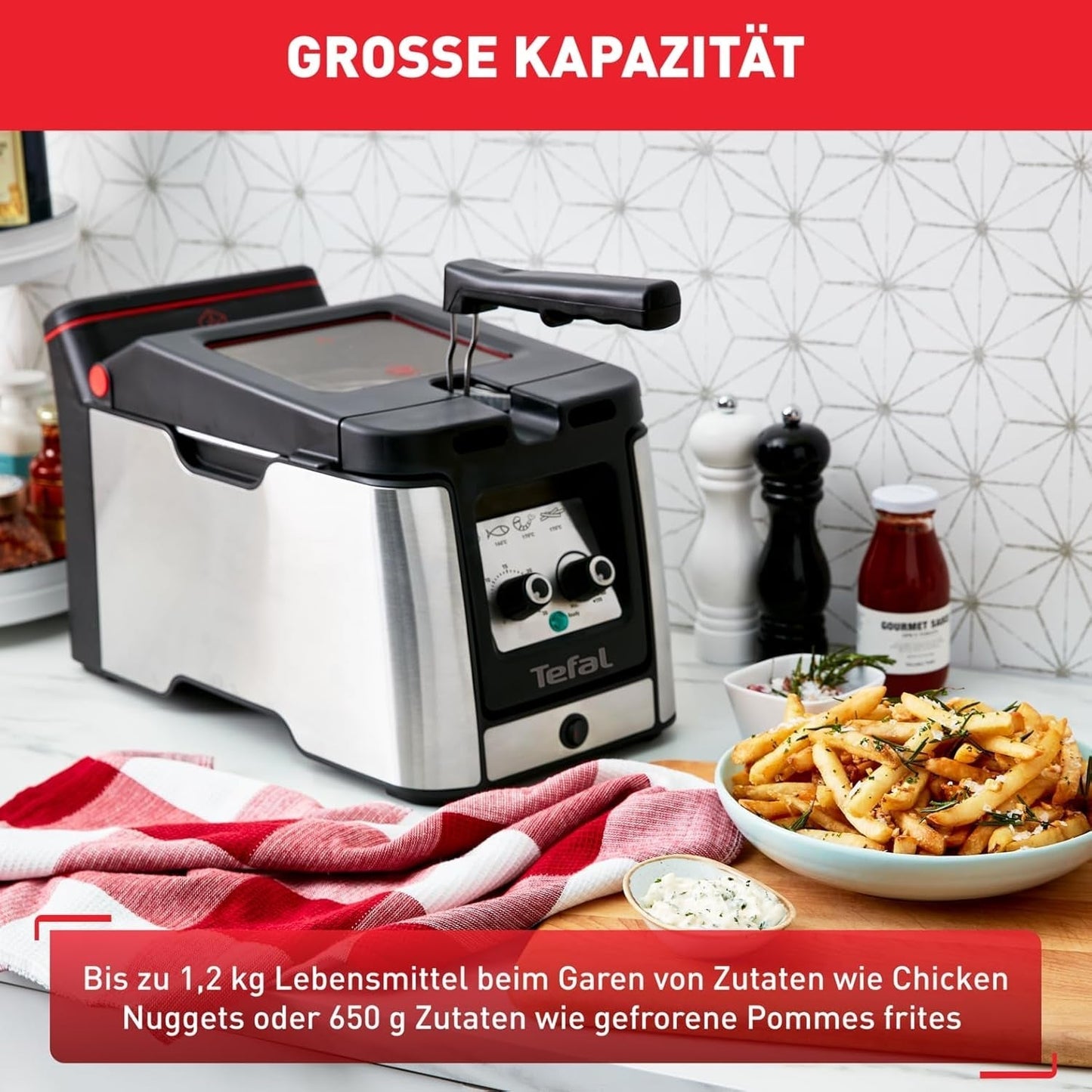 Tefal FR600D Clear Duo frituregryde, stegning med mindre røg og lugt, 1,2 kg kapacitet, termostat, timer, stort udsigtsvindue uden tåge Hvidevarer Naty Shop