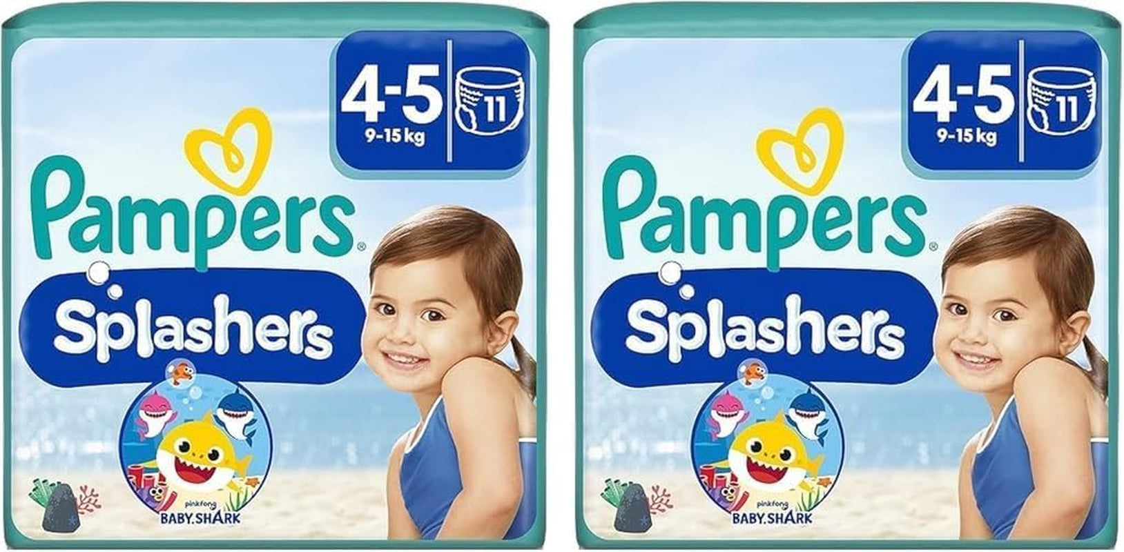 Pampers Splashers Baby Shark Limited Edition engangsbadebleer 4-5, 11, 9 kg-15 kg, for sikker beskyttelse i vandet