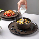 LeRatio 6-personers porcelænssæt, 18-delt porcelænsstel, reaktiv glasur, ridsefast skål og tallerkensæt, tåler opvaskemaskine og mikroovn, service