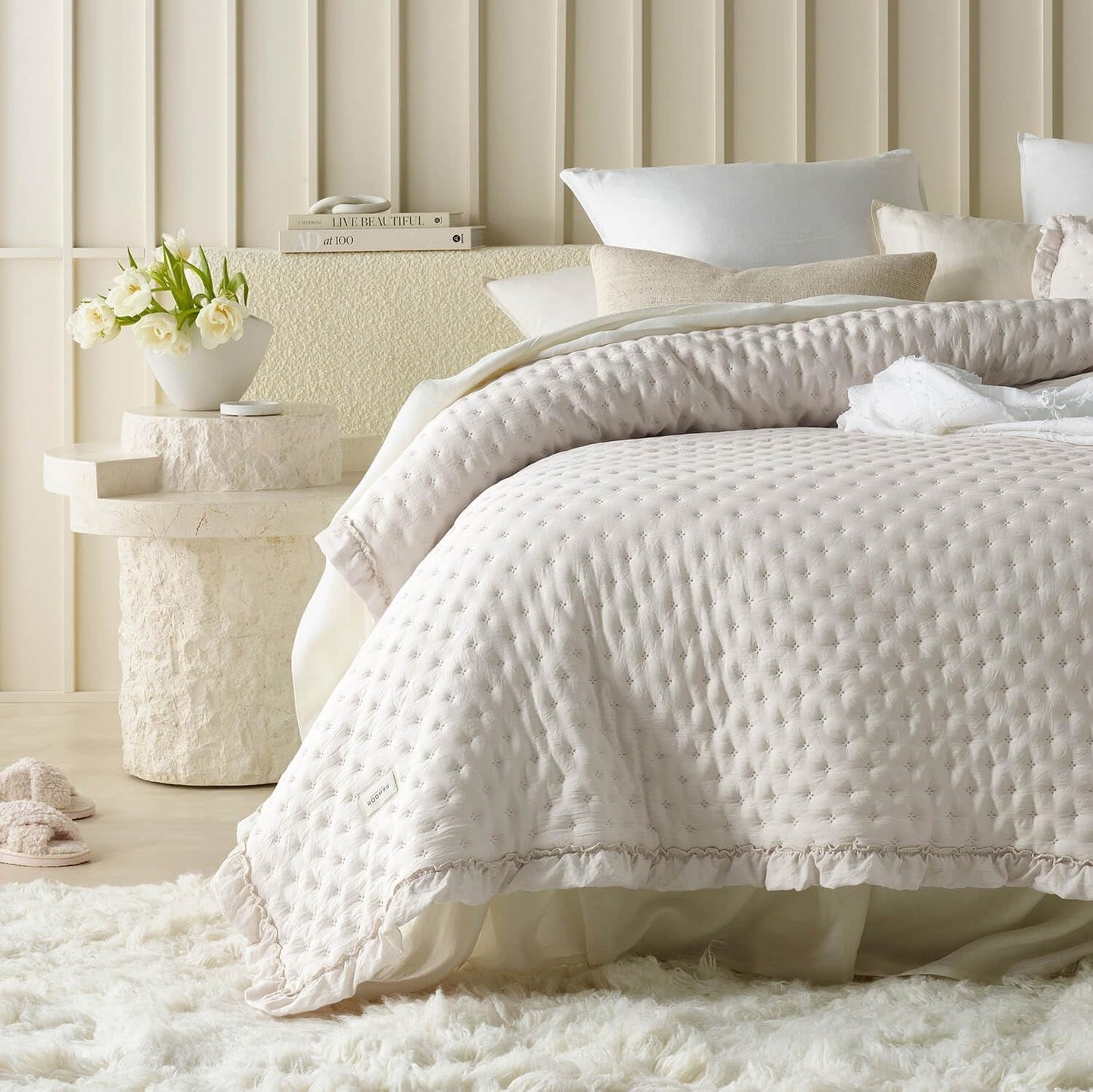 Molly Elegant sengetæppe i pudderrosa 170 X 210 cm Sengetæppe alsidigt som sengetæppe eller sofa Pladetæppe til seng og sofa Tæppestil Ideel som sengetæppe Senge og tæpper Besuche den ROOM99-Store Beige 220X240