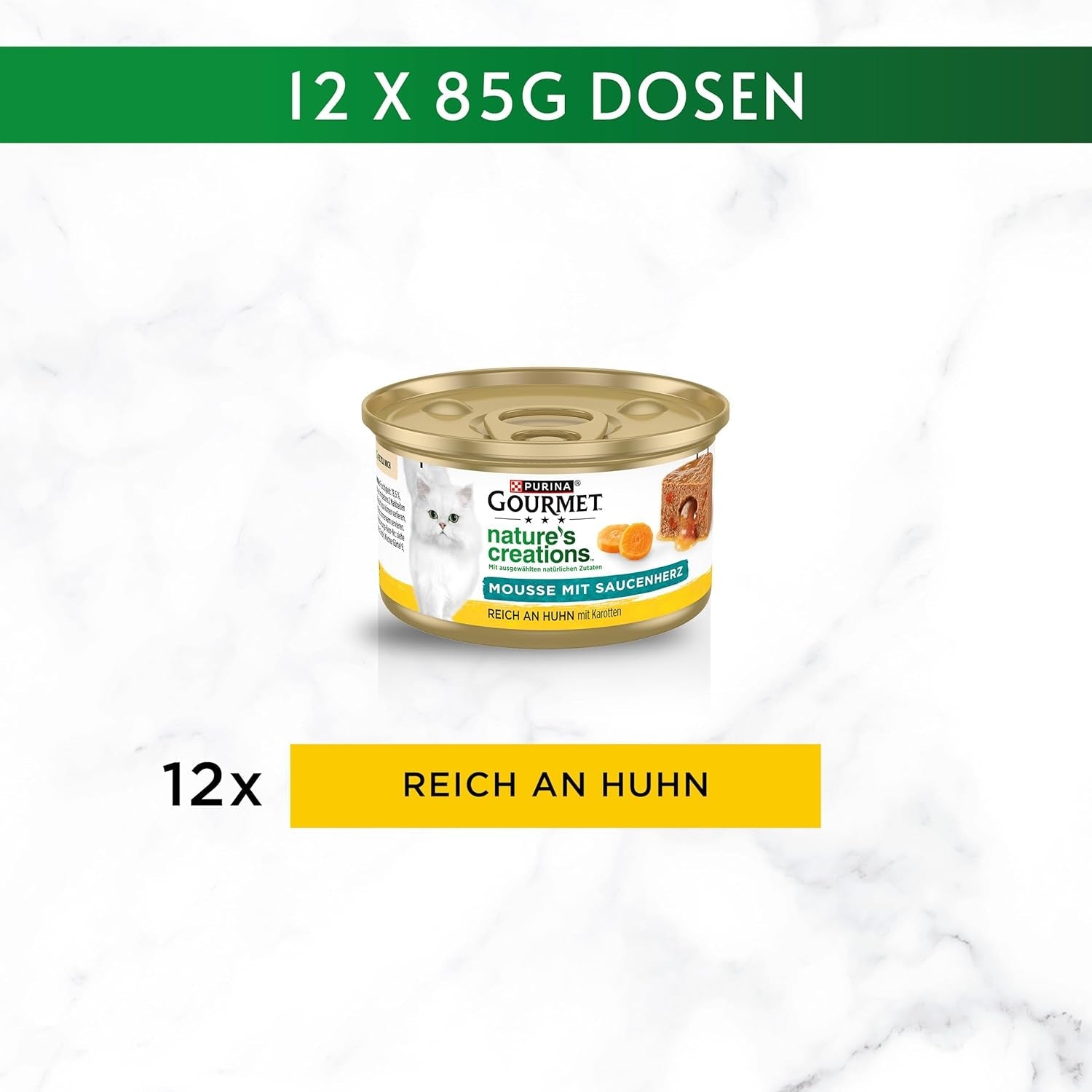 Gourmet Nature's Creations hjertesauce mousse våd kattefoder, rig på kylling, pakke med 12 (12 x 85 g)