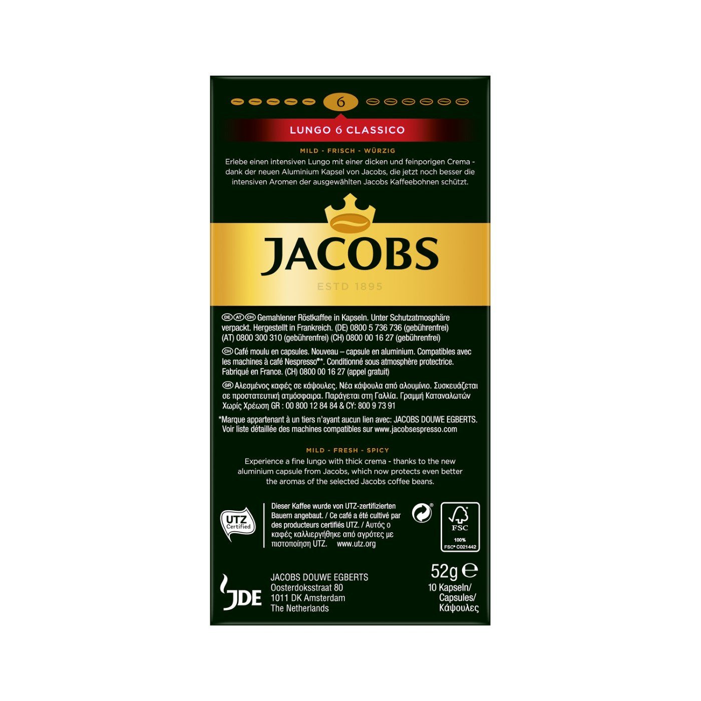 Jacobs Kapseln Lungo Intenso, Intensität 8 & Kapseln Lungo Classico, Intensität 6, 100 Nespresso®*-kompatibel Kaffeekapsel, 10er Pack, 10 x 10 Getränke
