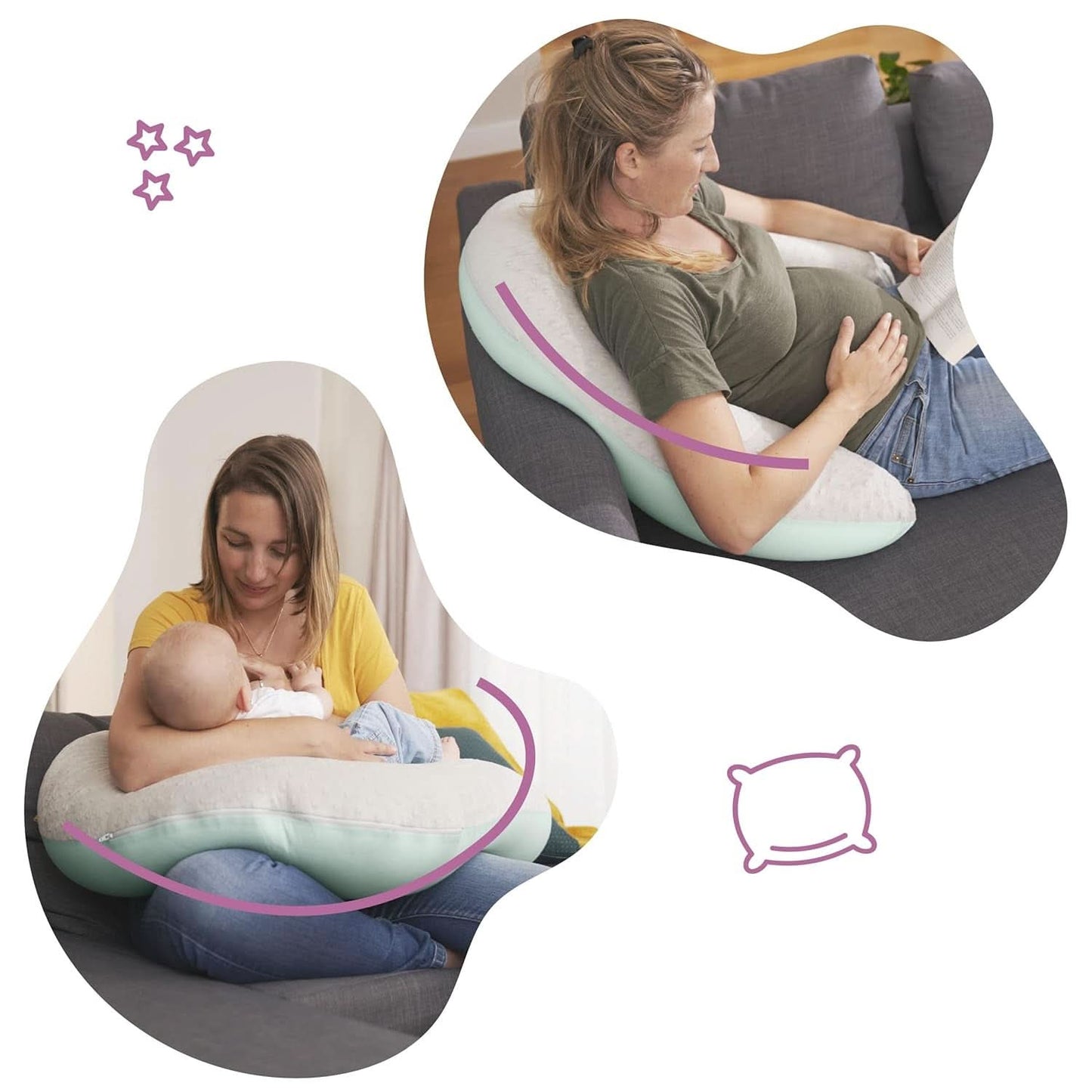 Badabulle Ammepude og luftig graviditetspude, 150 cm, inkluderer betræk, ergonomisk form Tilbehør Mad og Amning Bebe Naty Shop