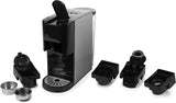 Princess 5 i 1 multikapsel espressomaskine - kompatibel med Nespresso, Dolce Gusto, Lavazza a Modo Mio og ESE puder, 0,8L kapacitet, 1450W, sølv, sort