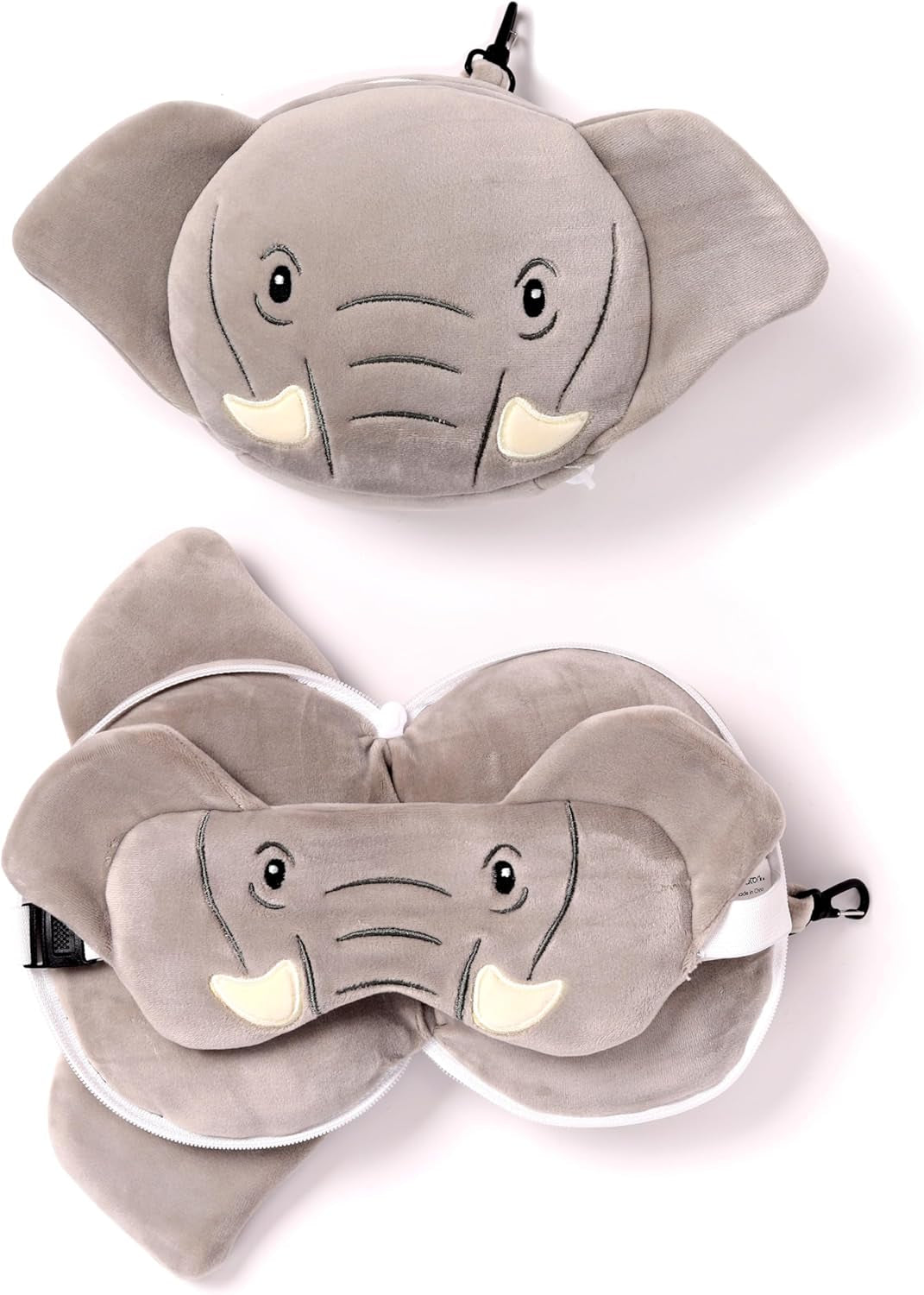 Rejsepude, Rund, Plys, Elefant og Øjenmaske, Unisex, One Size, Unisex, Talje Unikke Rejsepuder Naty Shop Standardtitel
