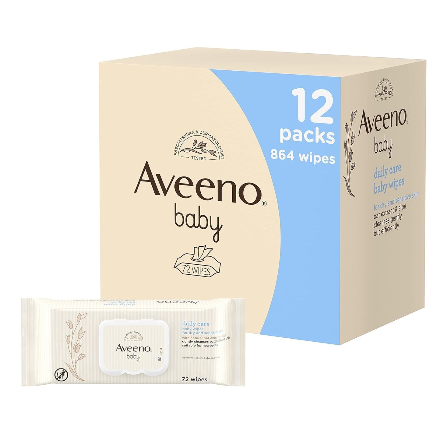 Daglig pleje vådservietter, renser skånsomt og effektivt følsom hud, Baby Essentials, hvid, 12 stykker (i alt 864 servietter)