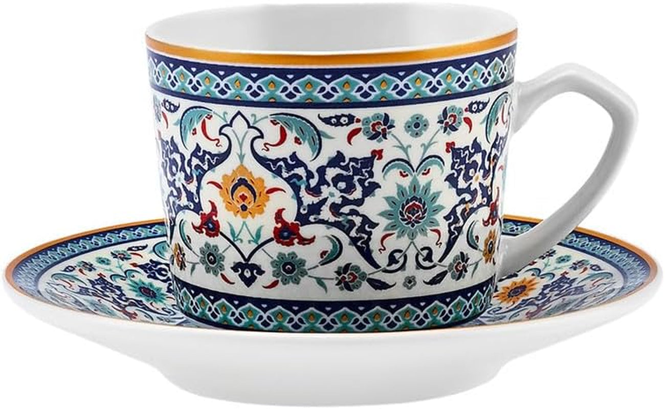 KARACA Beylerbeyi - 12 stykker tyrkisk kaffekopsæt Espressokopsæt af porcelæn med 6 underkopper 80 ml Espressokopsæt Traditionelt design - Blå