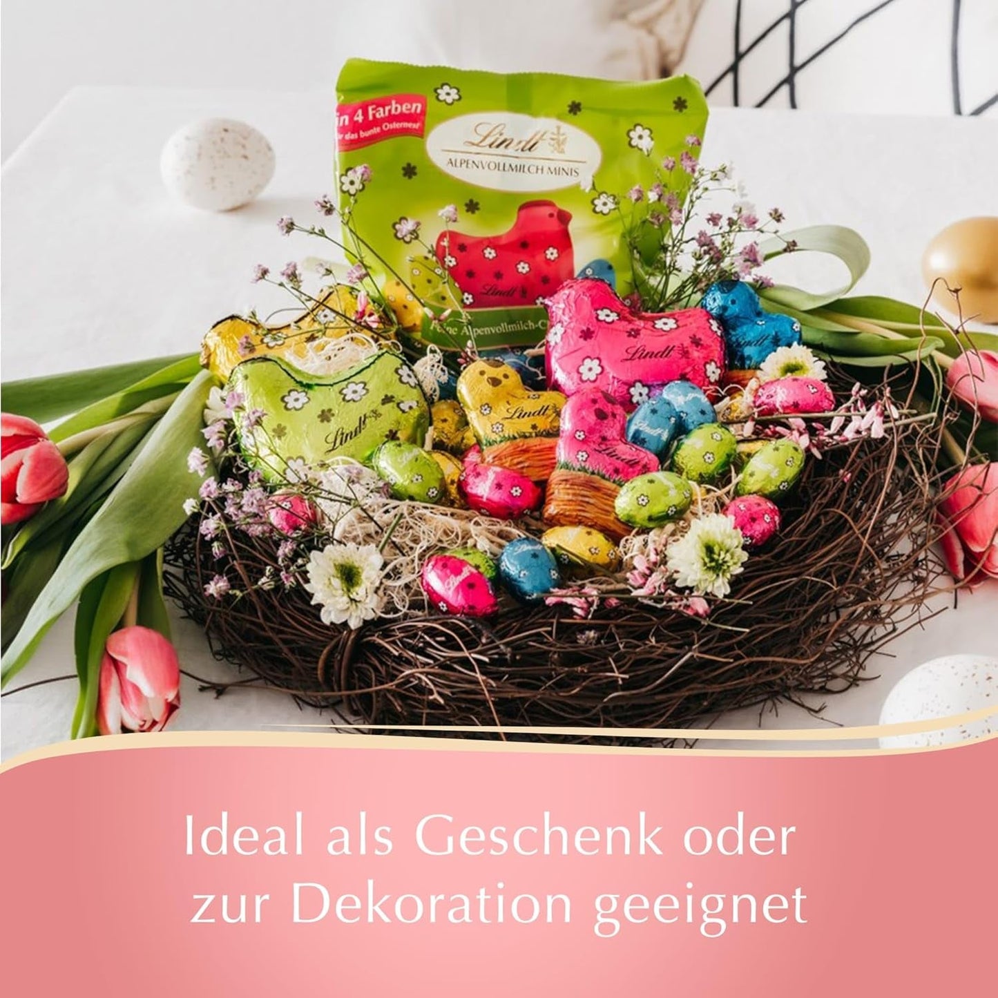 Mini Lindt mælkechokoladeæg til chokoladedekorationer | 2 poser x 180g | Premium mælkechokoladeæg, muntert og farverigt pakket i fire farver til påske | Påskechokolade | Chokolade gave