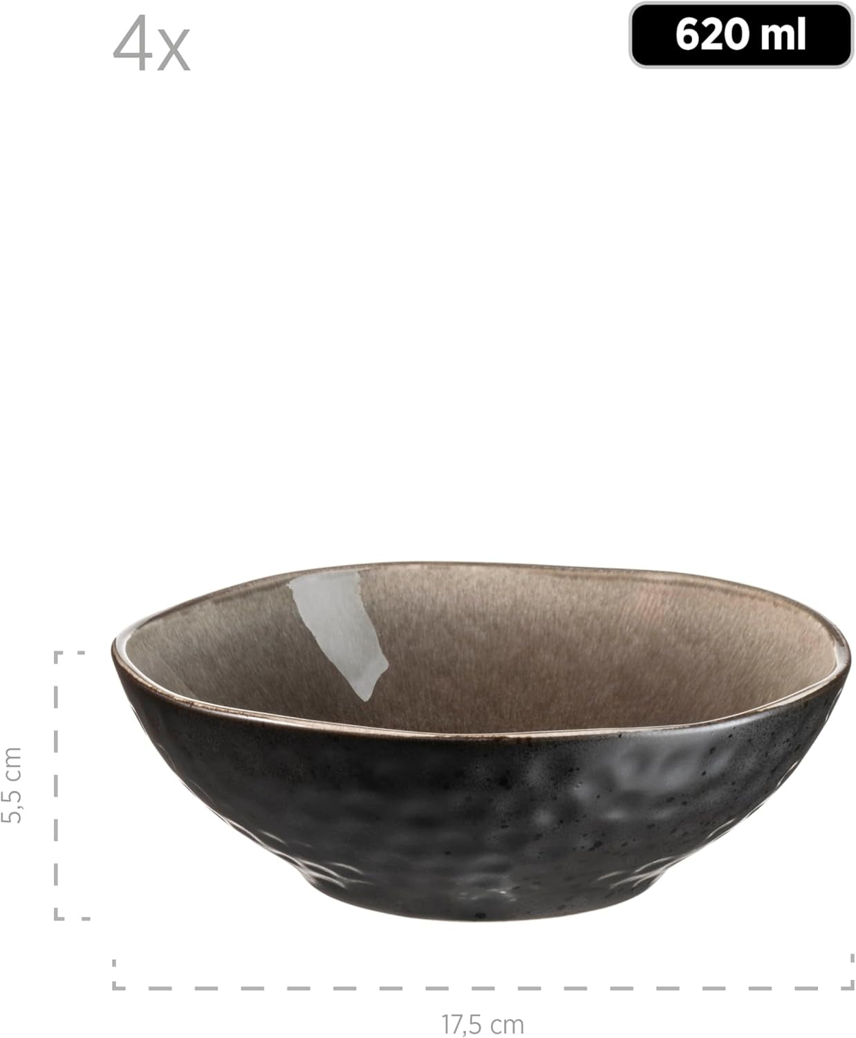 MÄSER 934073 Niara Organic Series Moderne 4-personers servisesæt med spændende vintagelook, 16-delt kombinationsservice med en speciel sort og brun glasurkombination, stentøj