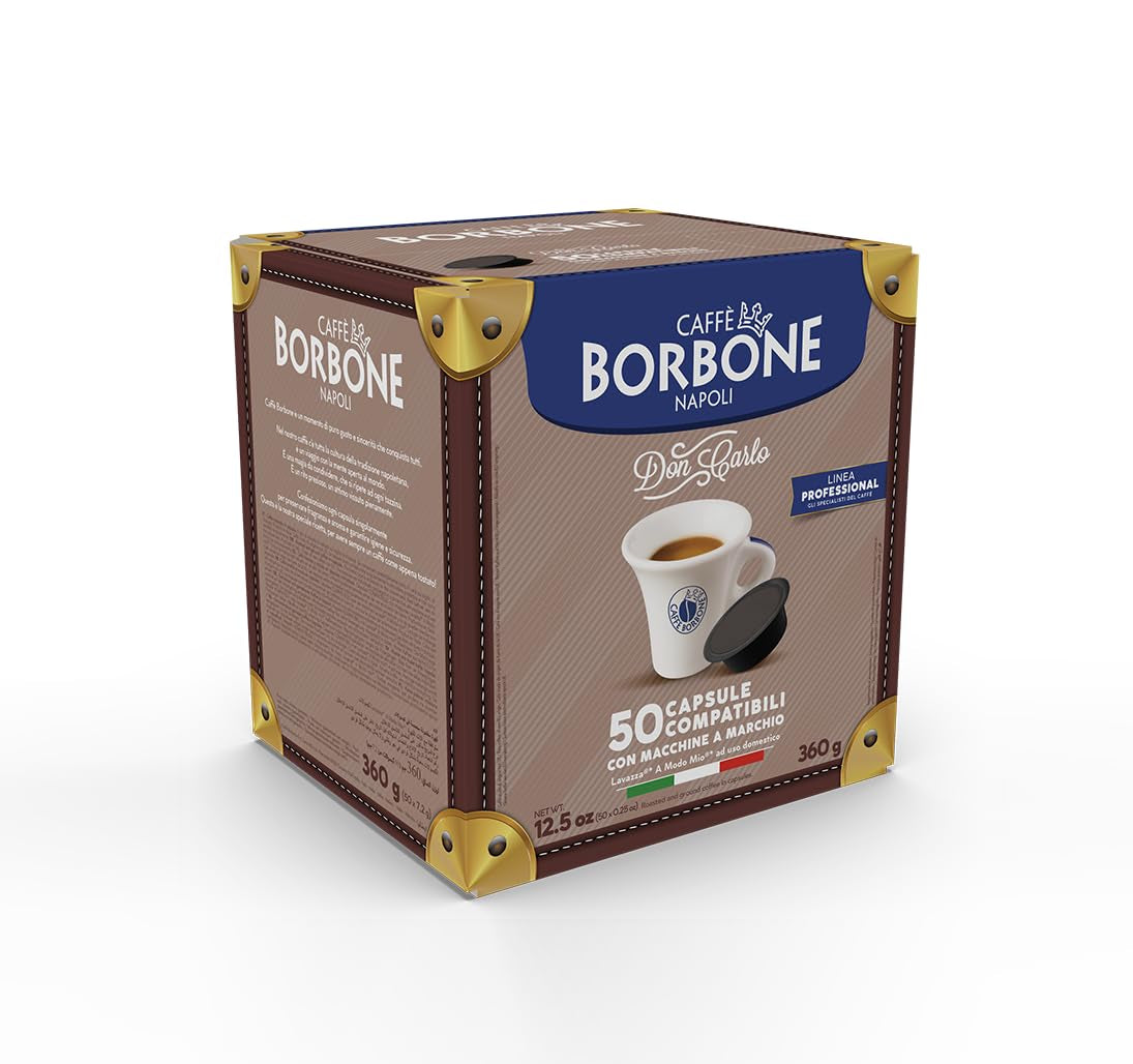 Caffè Borbone Don Carlo Dek Entkofeinierte Kaffeemischung - 50 Kapseln - Kompatibel med Lavazza®* A Modo Mio®* Haushalts-Espressomaschinen