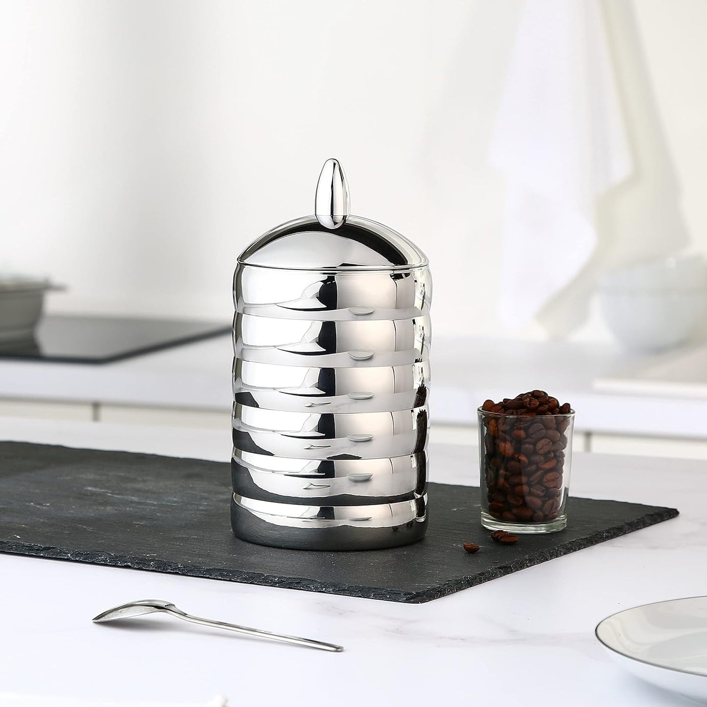 Alessi Kalistò 2 CB02 - Køkkenkrukke i rustfrit stål 18/10 med aluminiumsknop, 114 cl, sølv Madopbevaringsbokse Naty Shop