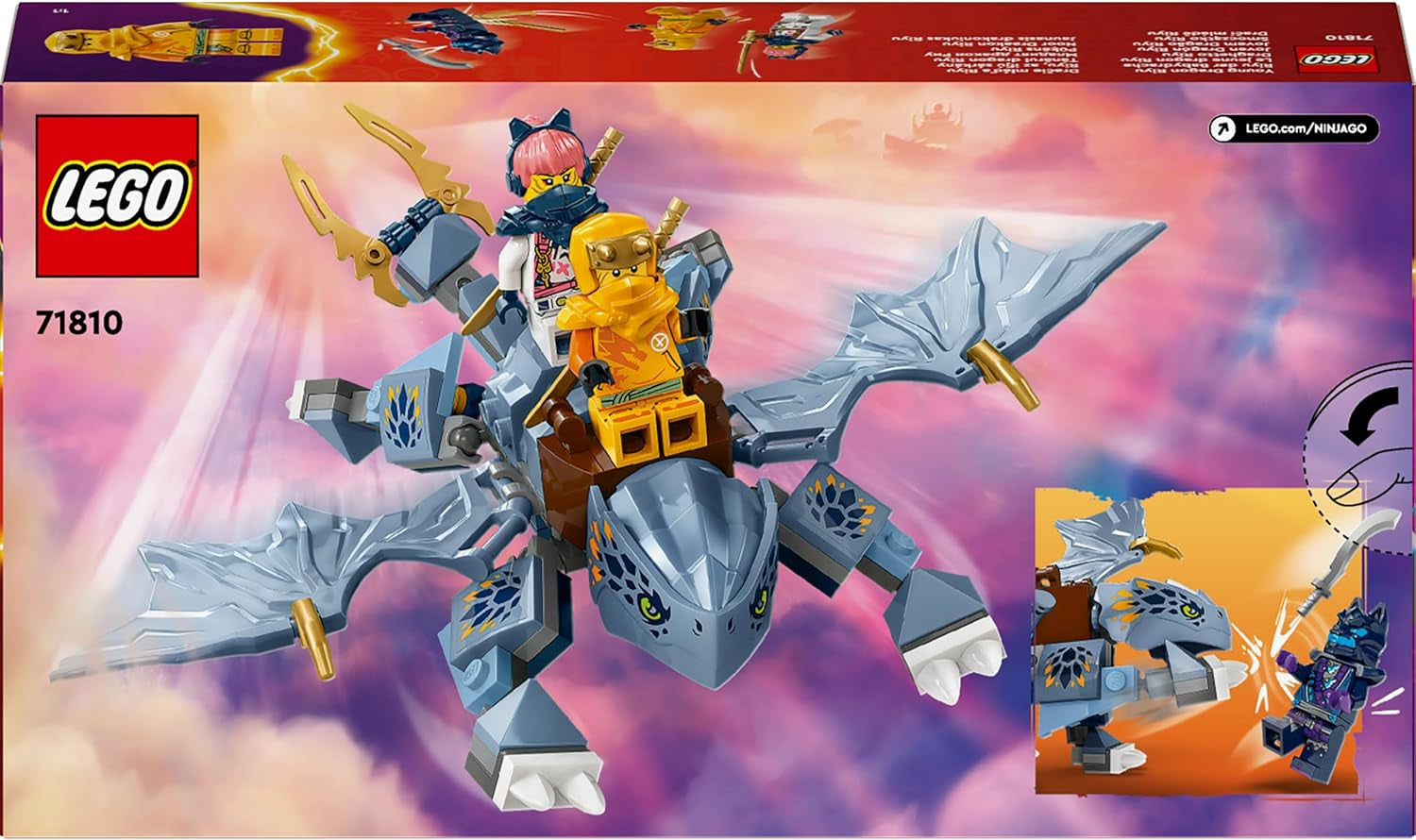 LEGO NINJAGO Riyu The Baby Dragon Dragon Legetøj med 3 minifigurer Ninja-legetøj til 6-årige drenge og piger Actionfyldt gave til børn 71810 Byggesæt Besuche den LEGO-Store