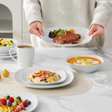 MALACASA Spisesæt til 4, 16-delt hvidt porcelænsservice, moderne servisesæt med 4 middagstallerkener, Desserttallerkener, Suma-tallerkener og -kopper, ELISA-serien