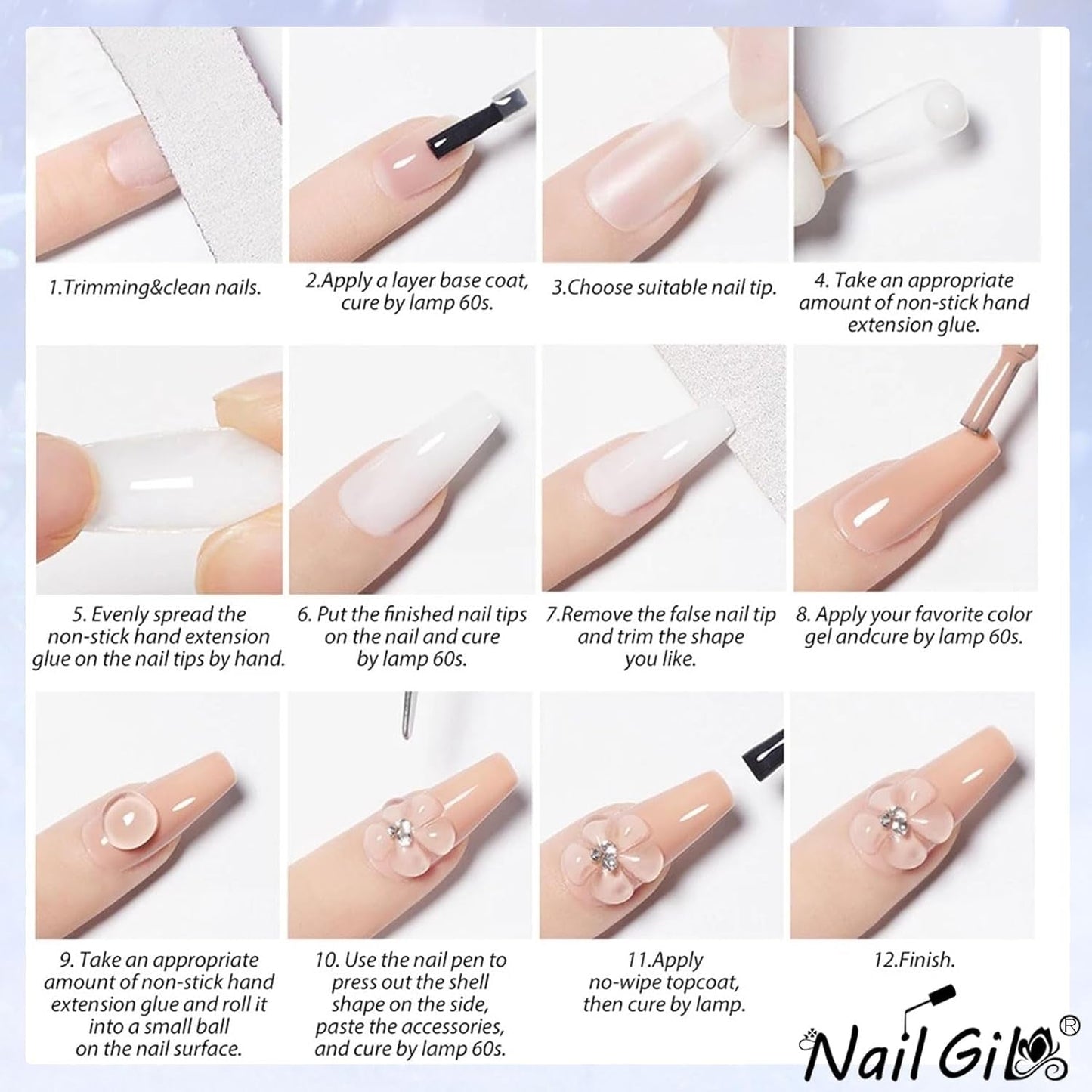 NAILGIL Solid Gel Neglelak, Solid Gel Neglelim, 3D Nail Art Skulptur med værktøjssæt, DIY Home Salon, Transparent 15G