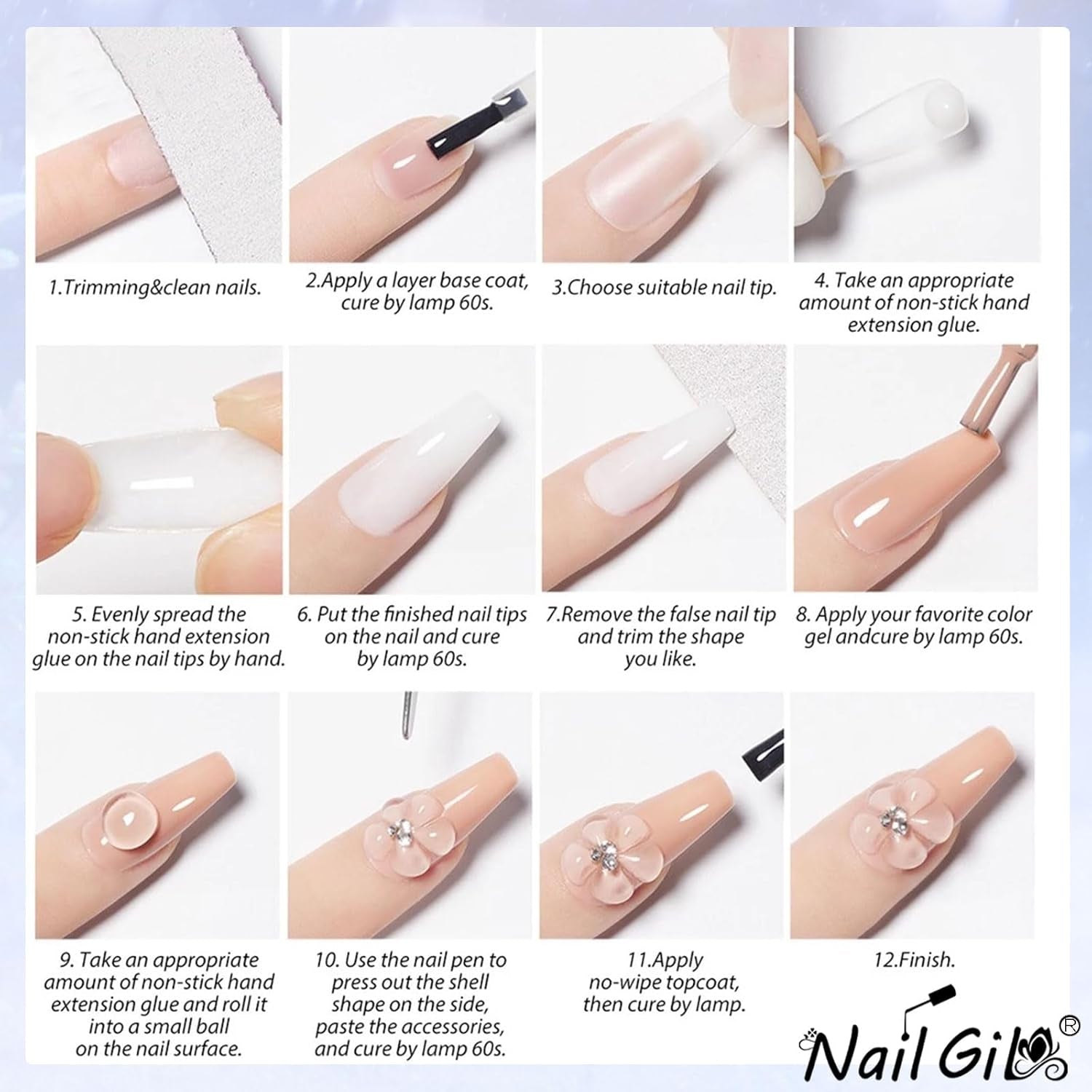 NAILGIL Solid Gel Neglelak, Solid Gel Neglelim, 3D Nail Art Skulptur med værktøjssæt, DIY Home Salon, Transparent 15G
