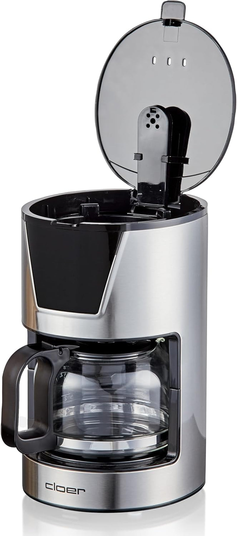 Cloer 6-kops filter espressomaskine, skånsom holde varm funktion, glaskaraffel, måleske, vandstandsindikator, anti-dryp system, automatisk sluk, filterstørrelse 1x2, 550W, rustfrit stål