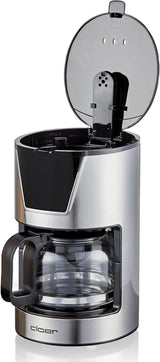 Cloer 6-kops filter espressomaskine, skånsom holde varm funktion, glaskaraffel, måleske, vandstandsindikator, anti-dryp system, automatisk sluk, filterstørrelse 1x2, 550W, rustfrit stål