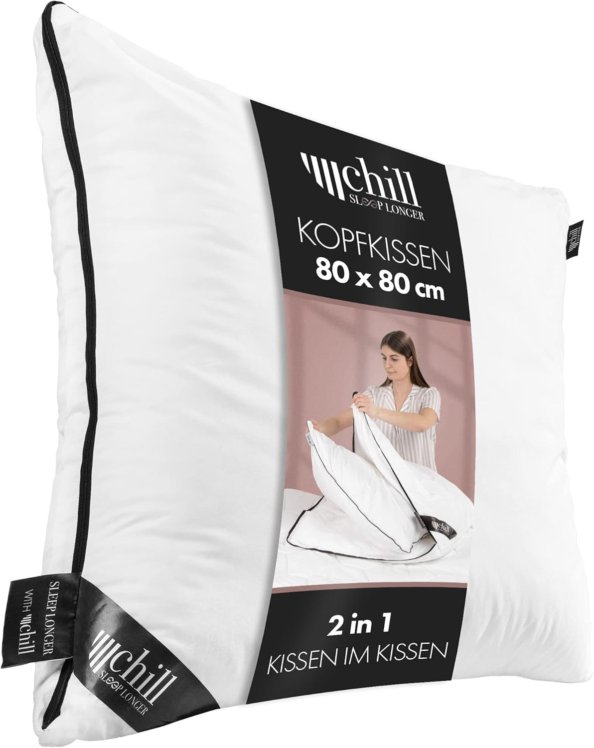 Pude 80X80 Cm - 2 i 1 design - pude i pude - åndbar og vaskbar stor sovepude og 100% vegansk - 2 puder 3 muligheder - pude med 600G & 1200G fyld Naty Shop standard puder Premium pude 80 X 80 Cm