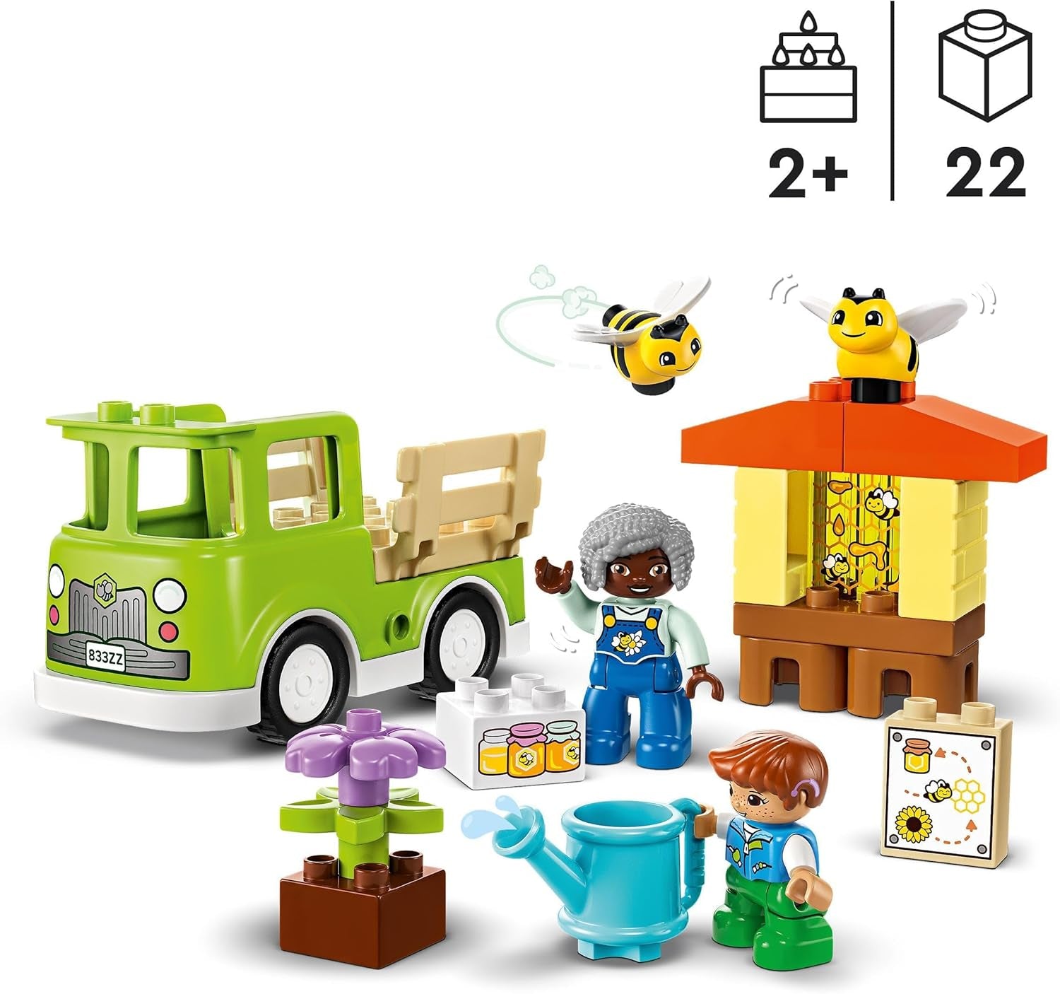 LEGO DUPLO Bybiavl og bistader, pædagogisk legetøj til småbørn med 2 figurer og en mobil lastbil, bygge- og ombygningssæt, legetøj til småbørn fra 2 år 10419 Byggesæt Besuche den LEGO-Store