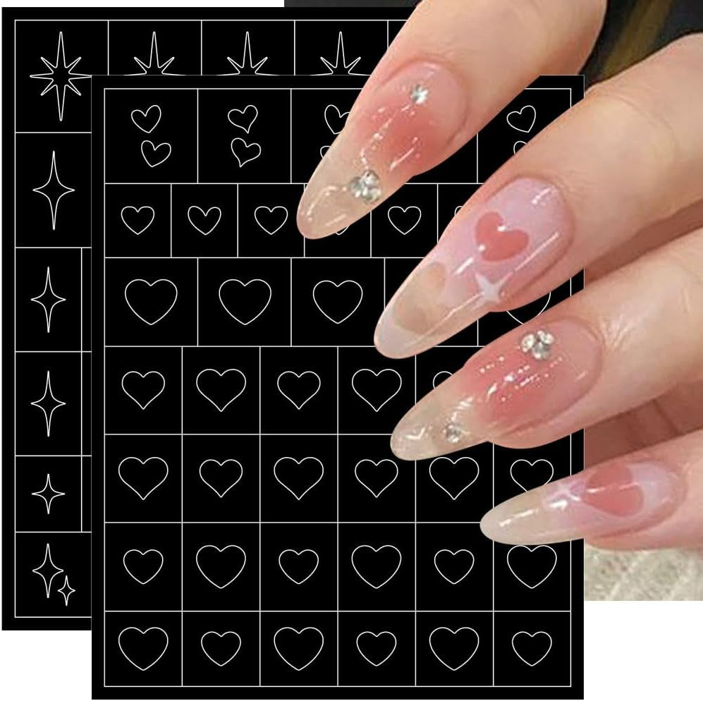 6 ark Airbrush-skabelon Nail Stickers, Butterfly Flame Stars Heart Stars Nail Stickers Printing Stencil Tool Nail Art Selvklæbende Stickers til Kvinder Nail Art Design Stickers