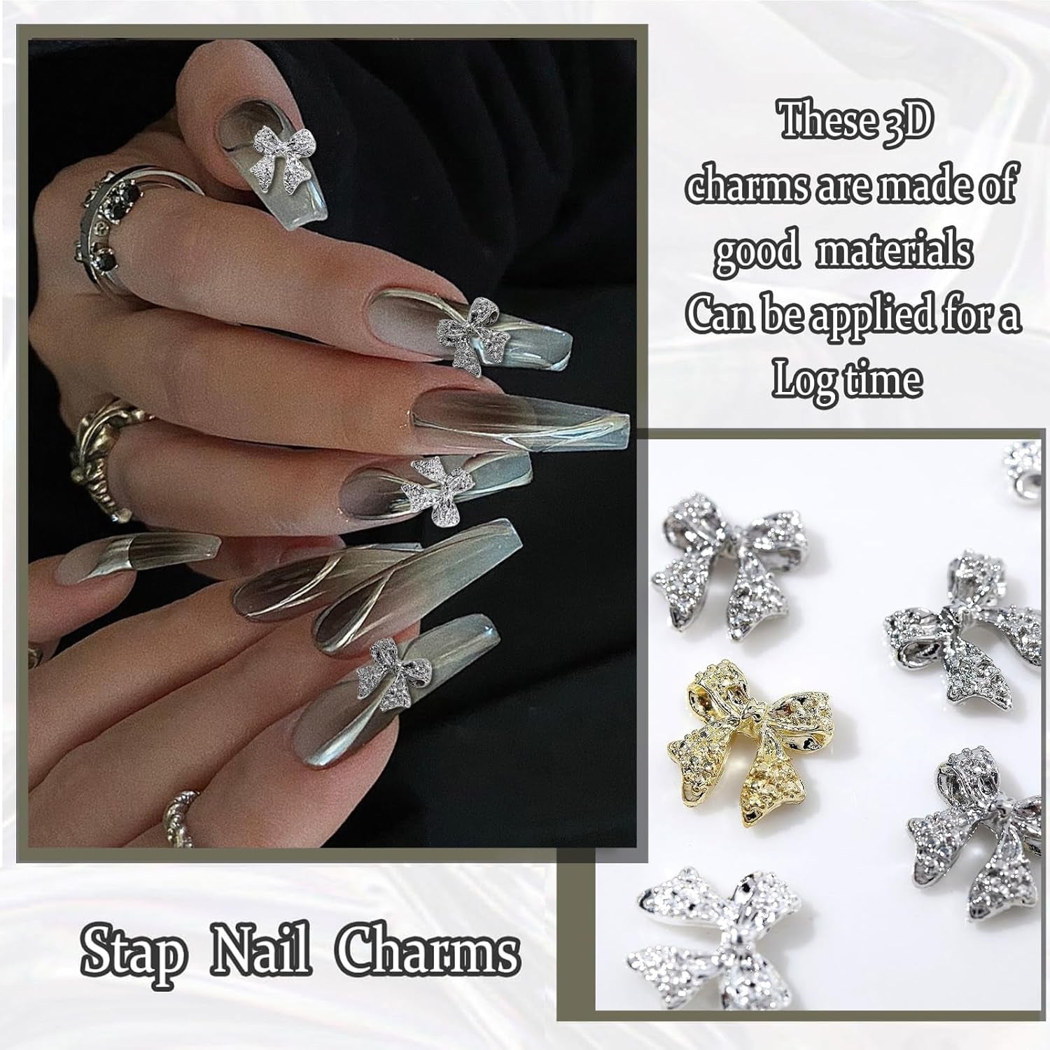 30 stk metal neglesløjfer, guld sølvgrå sløjfer, negletilbehør, negledekorationer til kvinder og piger, nail art design