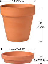 Hollyone 8-delt lille terrakotta-plantekassesæt, 8x8 cm runde lerpotter med tallerken og drænhul, små plantekasser med bakke, terrakotta-sukkulentpotter til indendørs planter, keramiske plantekasser