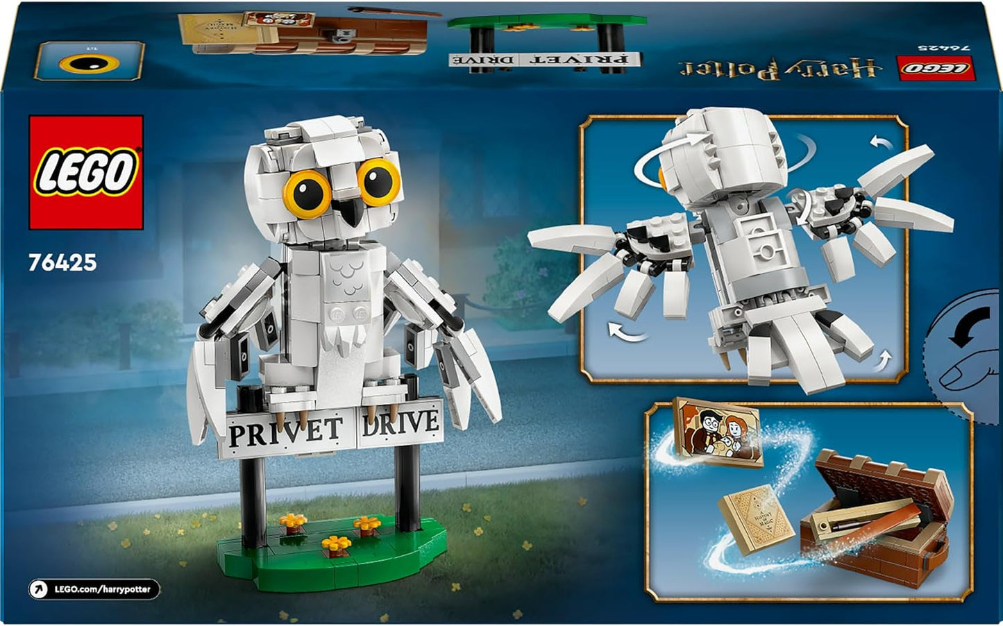 LEGO Harry Potter Hedwig i Liguster Drive 4 Børnelegetøjsuglesæt, bygbar dyrefigur med Hogwarts kuffert, lille gave til drenge, piger og alle fans fra 7 år 76425 Byggesæt Besuche den LEGO-Store