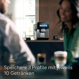Siemens EQ900 automatisk espressomaskine, stor TFT-farveskærm, 2 bønnebeholdere, 36 varme og kolde drikke, kold kaffe, super støjsvag, to kopsfunktion, appkontrol, rustfrit stål, TQ907D03