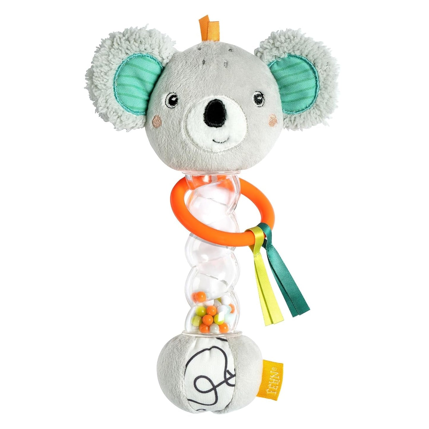 Fehn regnmagermus - motorisk legetøj med klokke til at gribe og lave lyde - stick med klokke fremmer legende sanser og motorik - til babyer og småbørn fra 0+ måneder Babylegetøj Naty Shop Koala