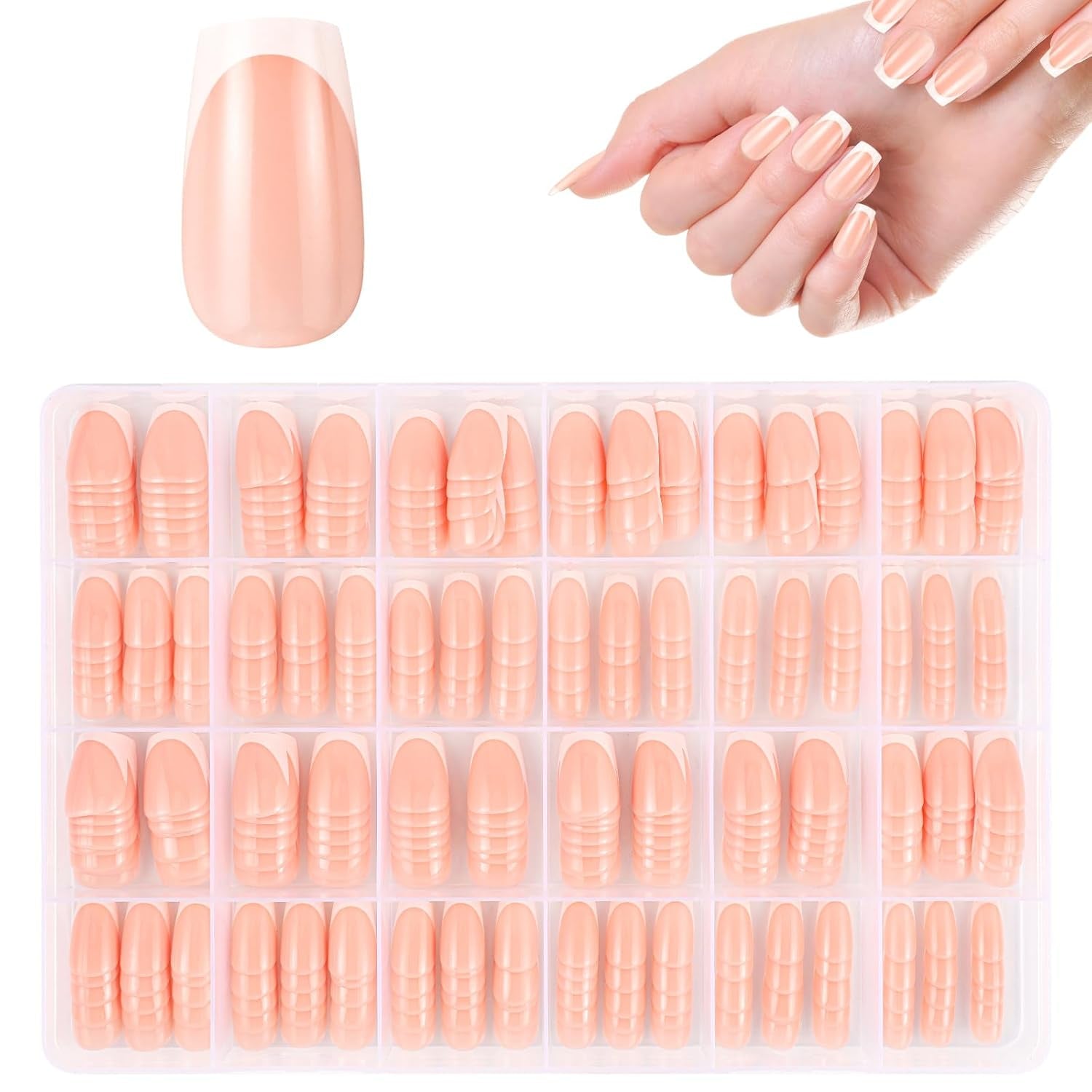360 stykker franske kunstige negle Medium rektangel falske negle med falsk neglefil Naturlige tips DIY Tryk på for damer og kvinder