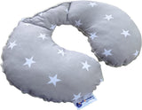 Medi Partners Baby nakkepude Nakkestøtte 100% bomuld / minky baby nakkepude til bil klapvogn rejse rejser sove nakkepude snooze roll (REH med grå Minky) Cervikale ortopædiske puder Naty Shop Stars med grå minky