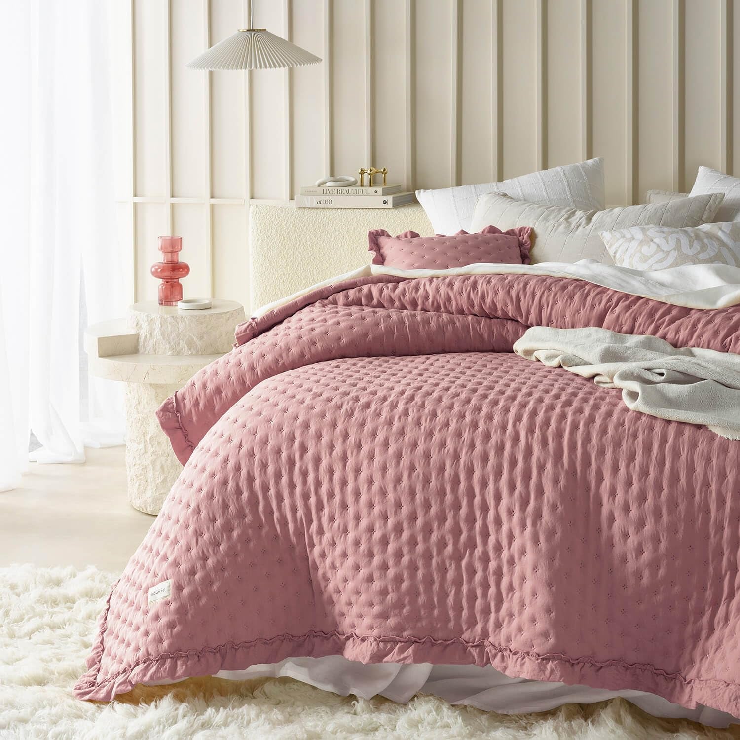 Molly Elegant sengetæppe i pudderrosa 170 X 210 cm Sengetæppe alsidigt som sengetæppe eller sofa Pladetæppe til seng og sofa Tæppestil Ideel som sengetæppe Senge og tæpper Besuche den ROOM99-Store Pink 220X240