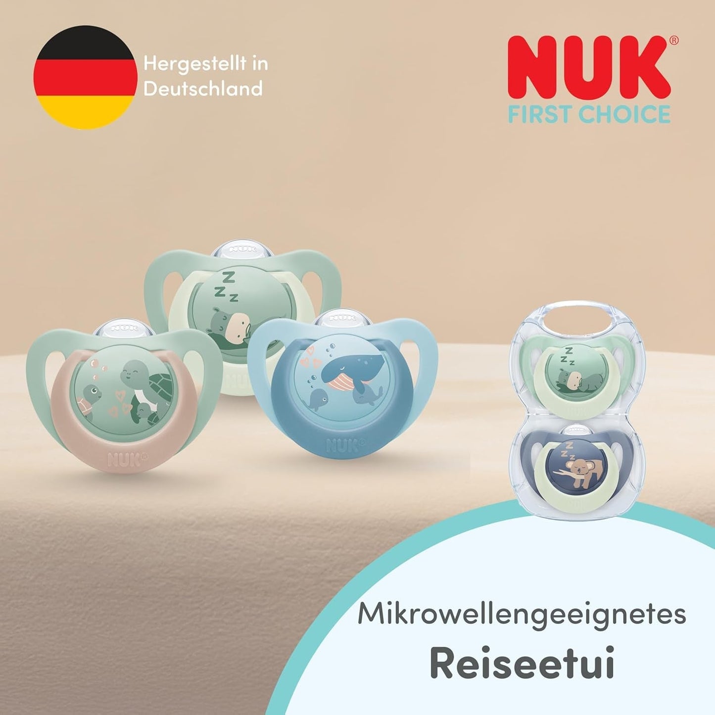 NUK First Choice natsut til babyer | 6-18 måneder | Ortodontiske sutter der lyser i mørke | Beroliger 99 % af babyer** | Kanin/Får | Pakke 0-2