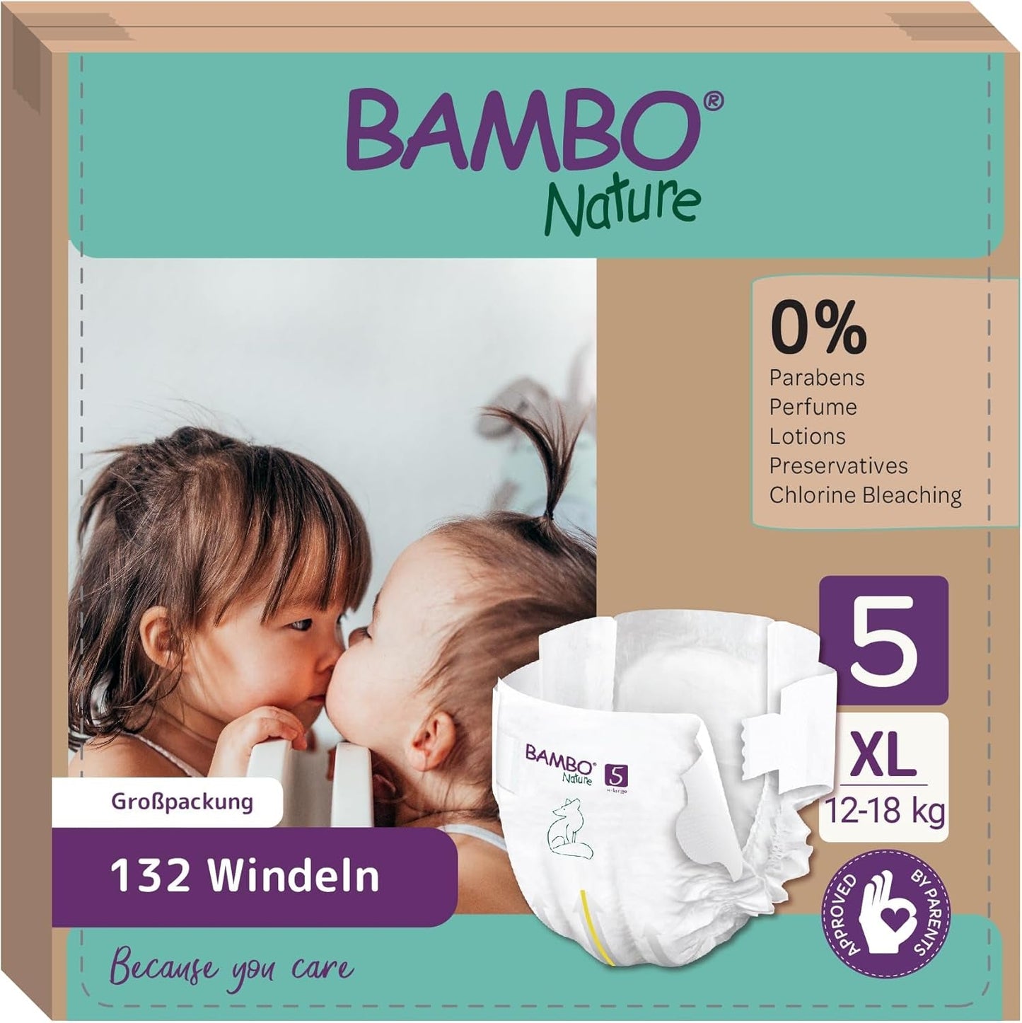 Bambo Nature Babybleer, Størrelse 1 (2-4 kg), 132 Count Månedsæske | Premium bleer med forbedret lækagebeskyttelse | Ultimativ komfort og frihed for nyfødte | Dermatologisk testede bleer
