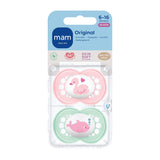 Originale MAM sutter | 6-16 mandag | Babysutter | Accepteret af 94 % | Velegnet til amning | Anbefalet af jordemødre | Tandvenlig | Silikone SkinSoft | Svane/Delfin | Pakke med 2