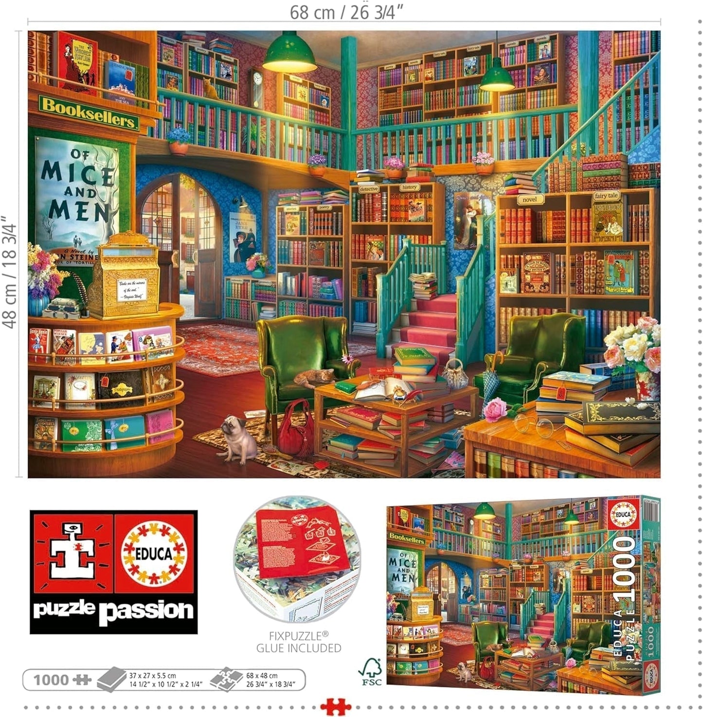 Educa - Puslespil med 1000 brikker for voksne | Bibliotek. Mål: 68 X 48 cm. Inkluderer Fixpuzzle puslespil lim. I 14 år (19925) Puzzle Naty Shop