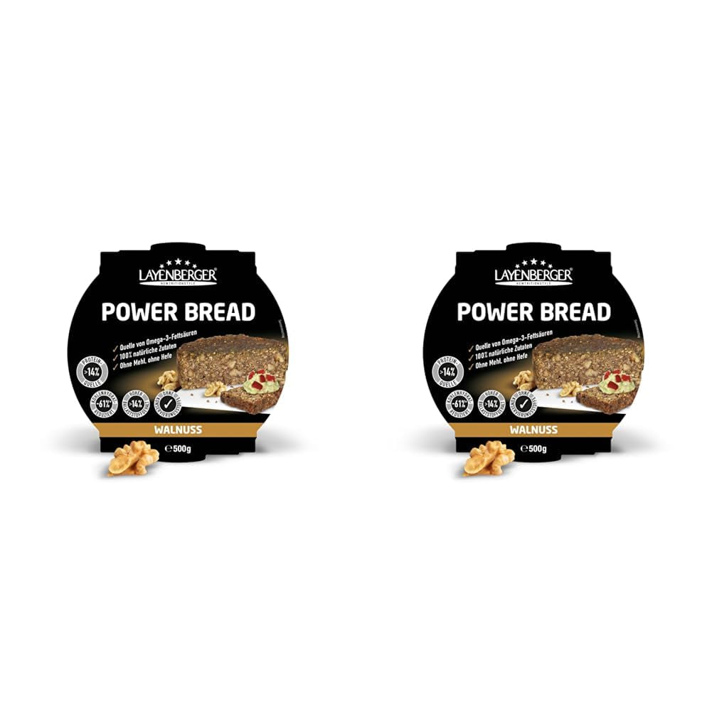 Layenberger Prower Brød Valnød, Eiweiß- Und Ballaststoffquelle, Ohne Konservierungsmittel, Ohne Hefe, Ohne Mehl, Mit 14G Protein Pro 100G, (1 X 500G) Blanding til bagning og madlavning Naty Shop 500 G (2Er Pack) Valnød