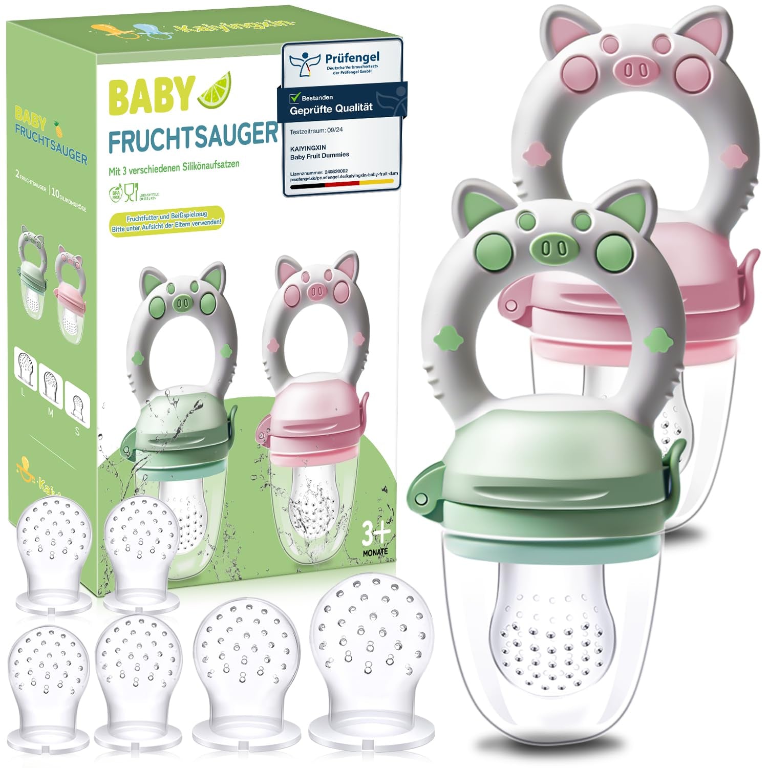 Babyfrugtsutter, 2 pakke frugtsutter til babyer 3 måneder op, opgraderet version 2023, fyldbare sutter, grødsutter, frugtsutter til babyer, BPA-fri, 8 silikonesutter i 3 størrelser