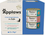 Applaws 100 % naturlig våd voksen kattefoder Assorteret fisk i sauce Multipakke 12 æsker x 70 g