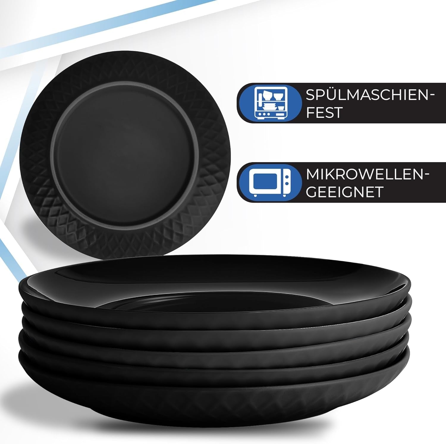 MIAMIO - 6-delt moderne keramisk spisestel/tallerkensæt til 6 - Palmanova Collection (sort, store tallerkener (6x))