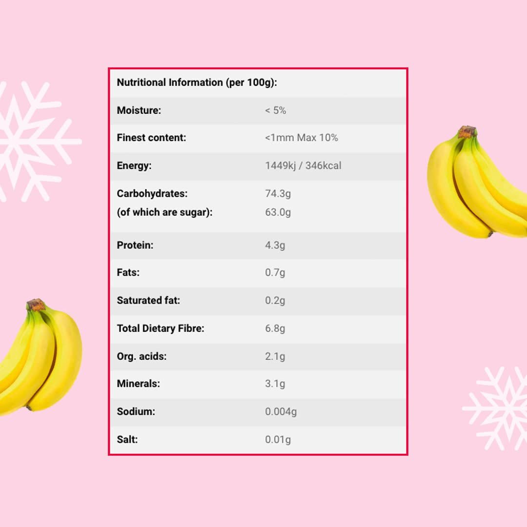 Frysetørrede bananskiver 100g - frysetørrede bananchips - frysetørrede tørrede frugter - tørrede bananskiver til pynt, snacks, smoothies og desserter Dehydrerede produkter Naty Shop
