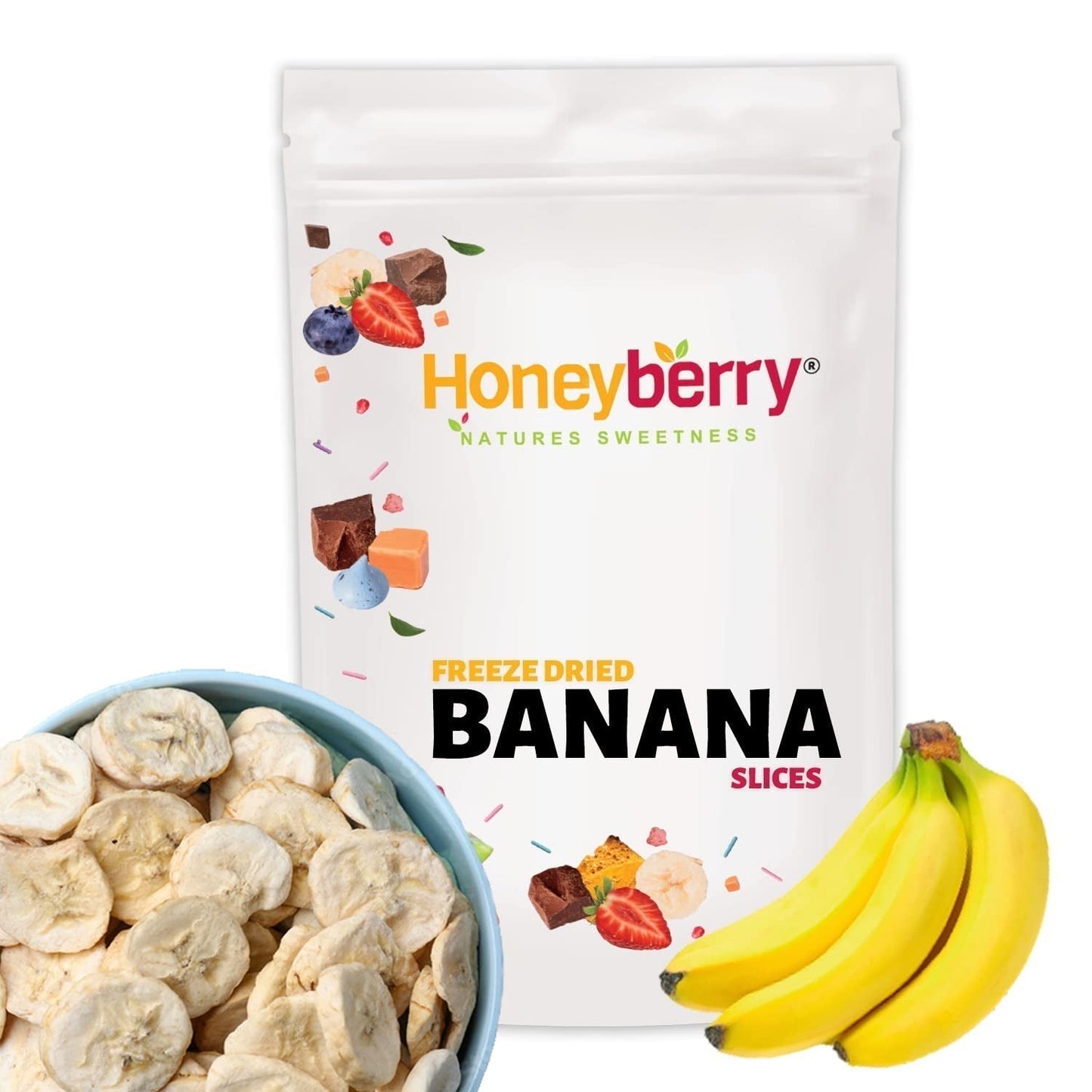 Frysetørrede bananskiver 100g - frysetørrede bananchips - frysetørrede tørrede frugter - tørrede bananskiver til pynt, snacks, smoothies og desserter Dehydrerede produkter Naty Shop 100G