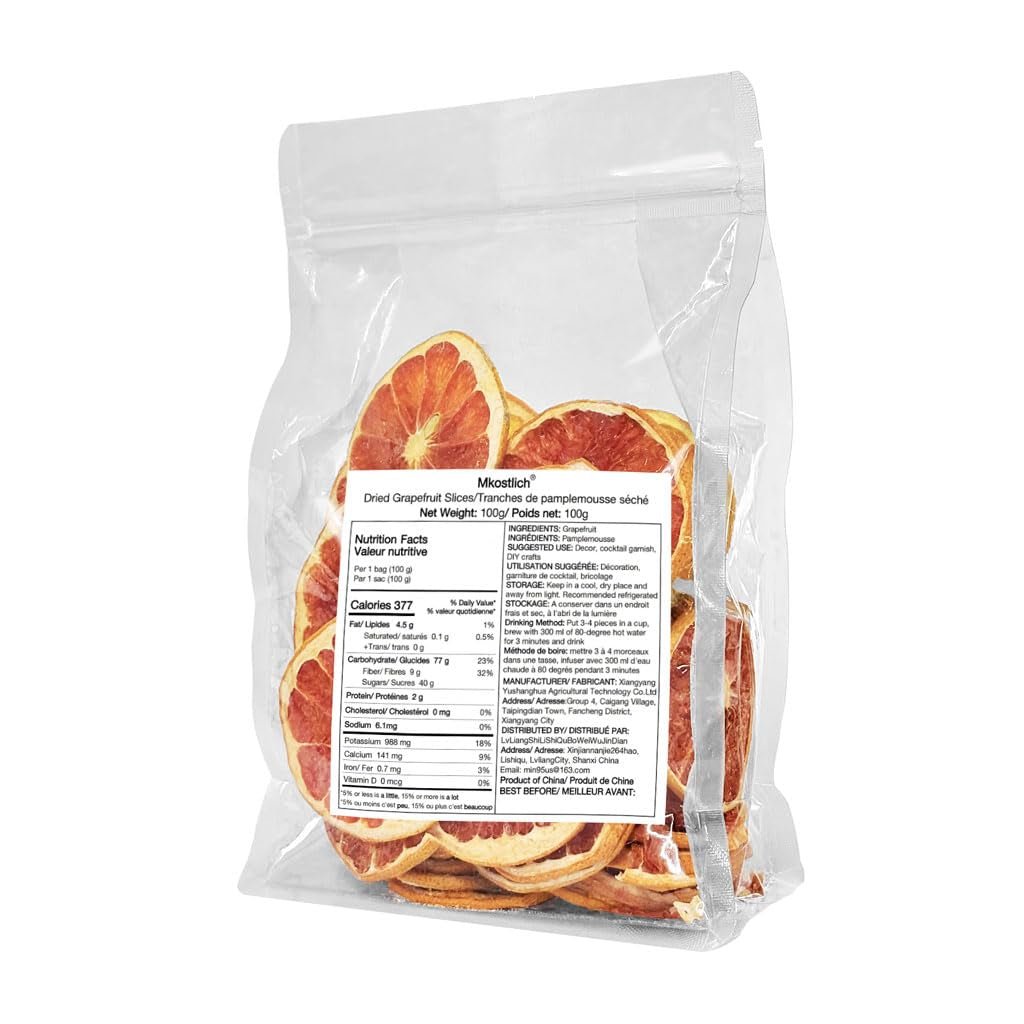 Tørrede grapefrugtskiver, dehydreret grapefrugt, vasefyld, julepynt, røde grapefrugtskiver, tørrede frugtskiver til te, uden tilsat sukker (100 g (1 pakke)) Naty Shop Dehydrerede produkter