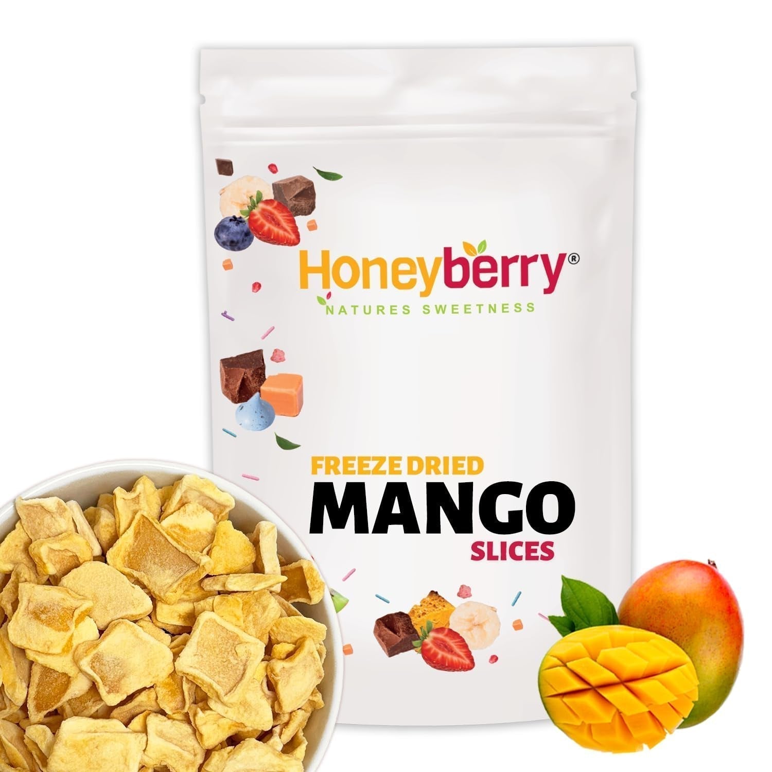 Frysetørrede mangoskiver 100g - frysetørrede mangochips - frysetørret tørret frugt - frysetørret frugt, tørret mango til pynt, snacks, smoothies, desserter Dehydrerede produkter Naty Shop 100G