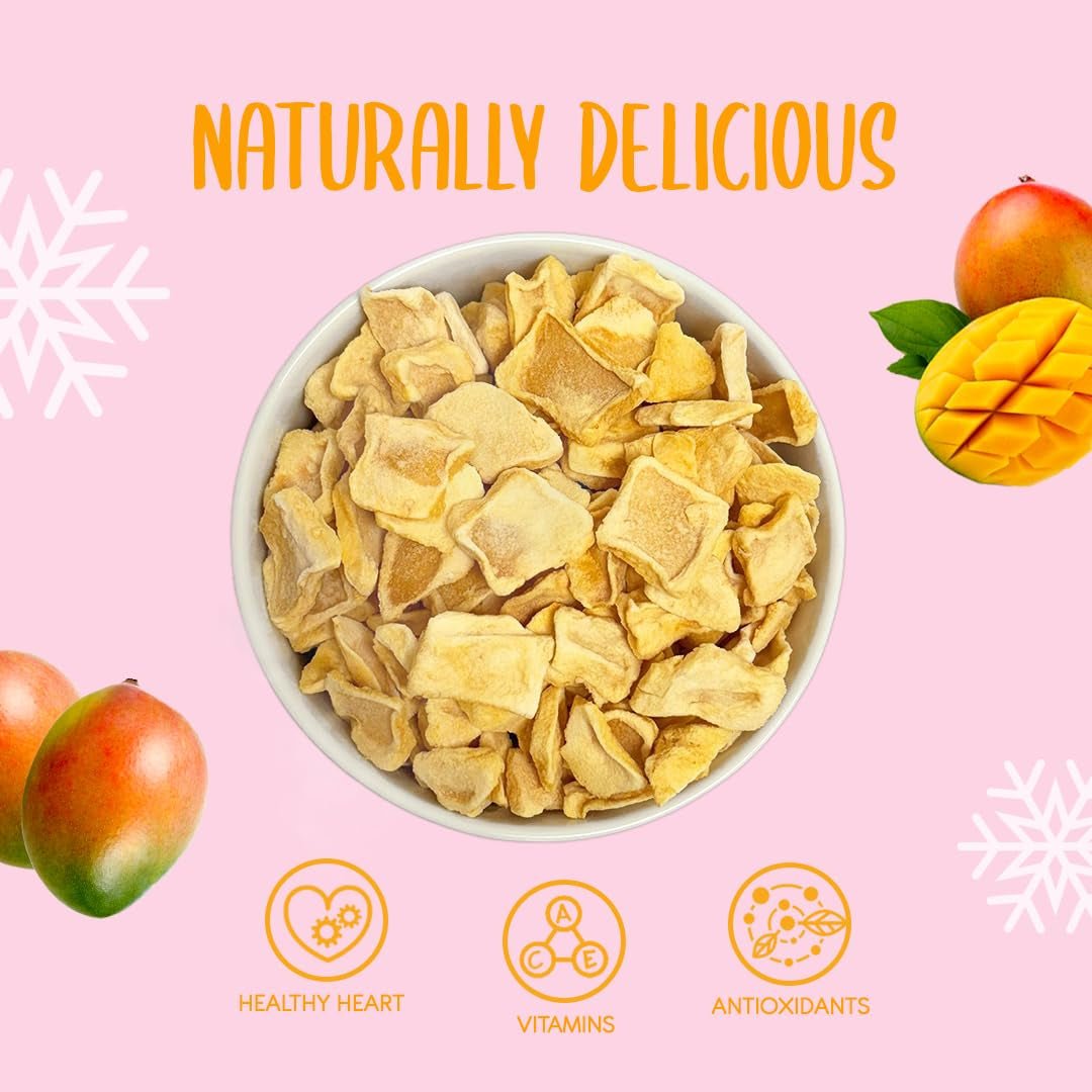 Frysetørrede mangoskiver 100g - frysetørrede mangochips - frysetørret tørret frugt - frysetørret frugt, tørret mango til pynt, snacks, smoothies, desserter Dehydrerede produkter Naty Shop