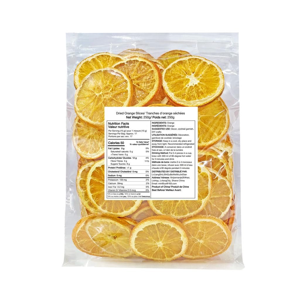 Tørrede appelsinskiver, 250g Naturlige appelsinskiver Tørrede dekorationer, tørrede appelsinskiver til julepynt, adventskrans, sæbe, frugtskiver Tørrede produkter Naty Shop