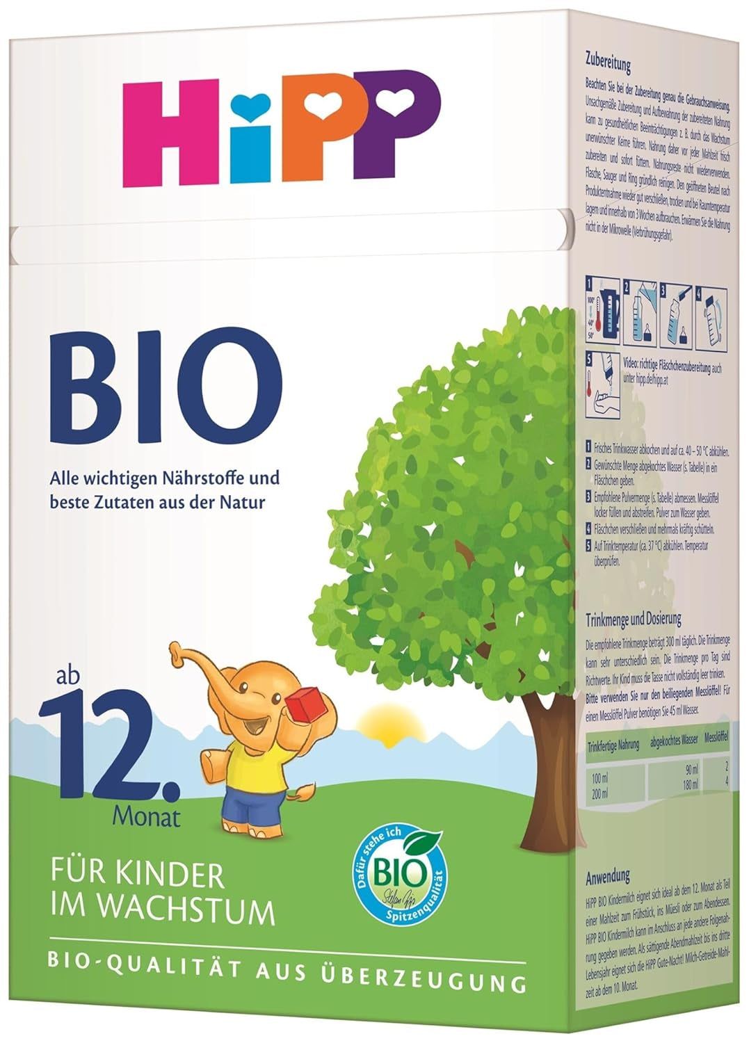 HiPP økologisk vækstmælk (4 x 600 g) efter 12 måneder med calcium, jern, vitamin C og D til småbørn i vækst, bedste økologiske kvalitet